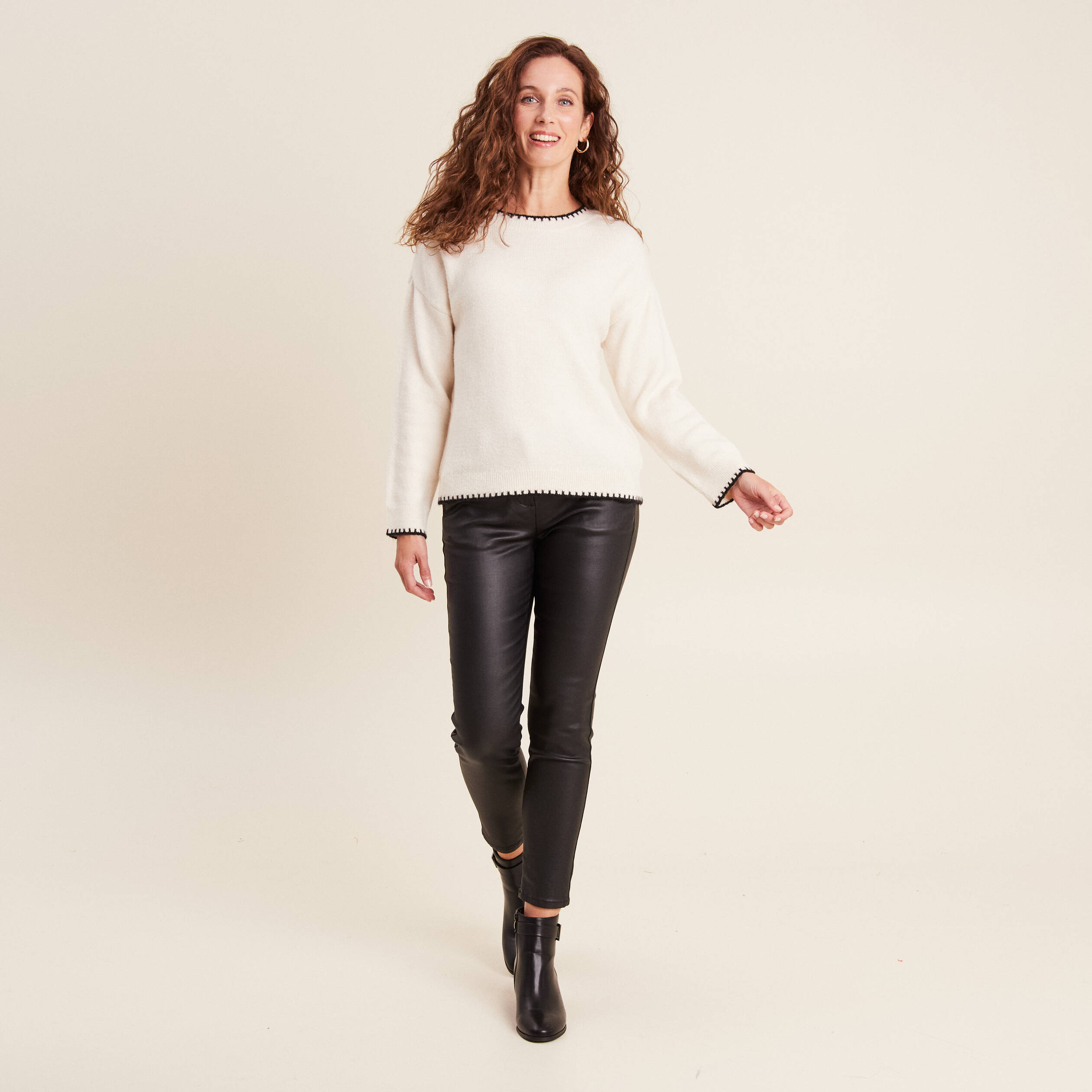Pull manches longues ecru femme
