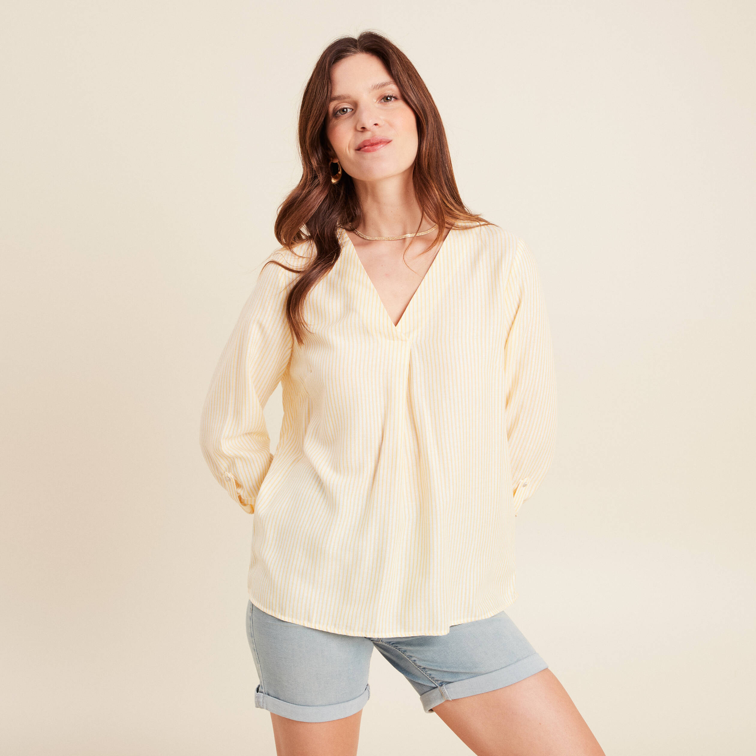 blouse fluide manches 34 jaune femme blouse fluide manches 3/4 jaune femme