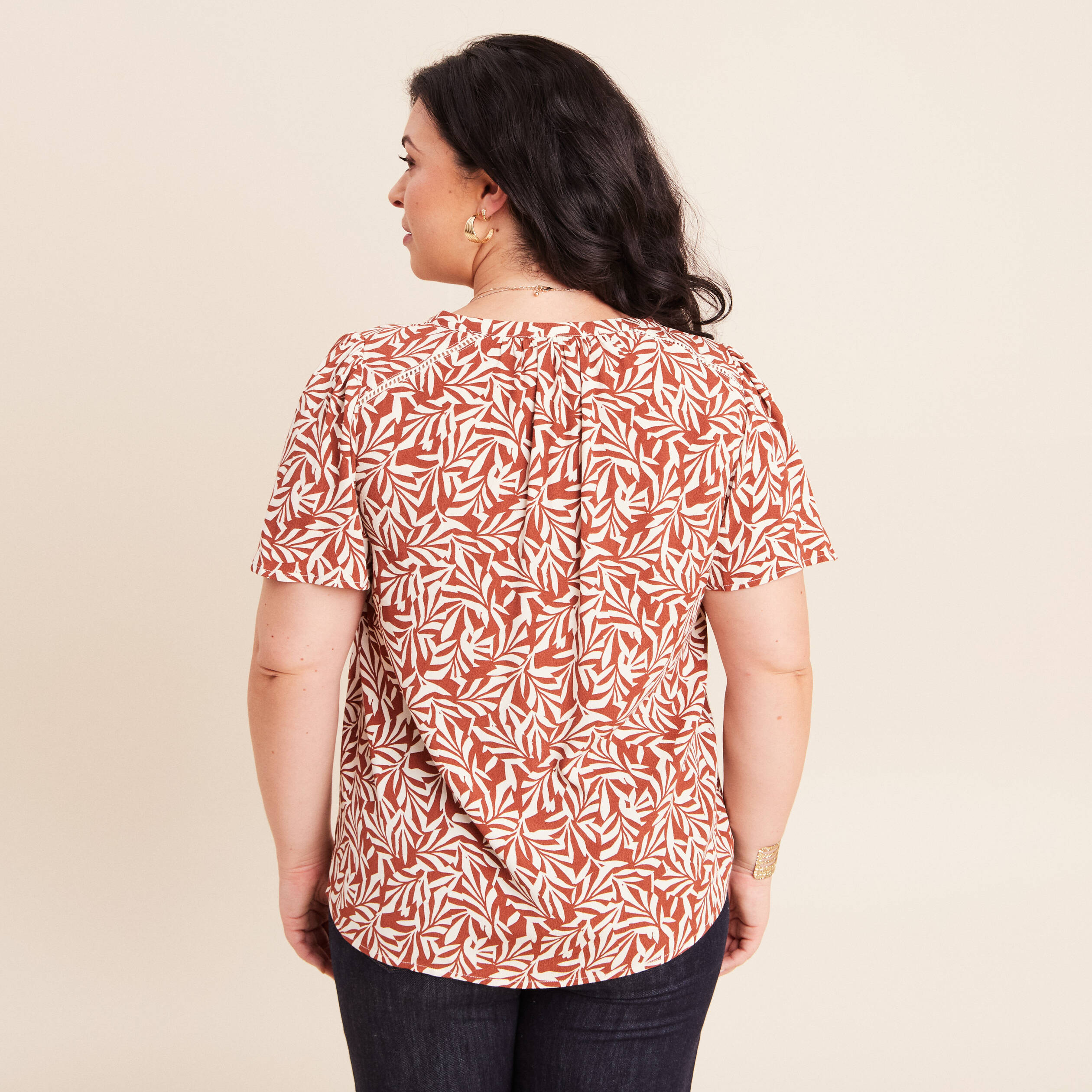 Blouse fluide manches courtes orange femme