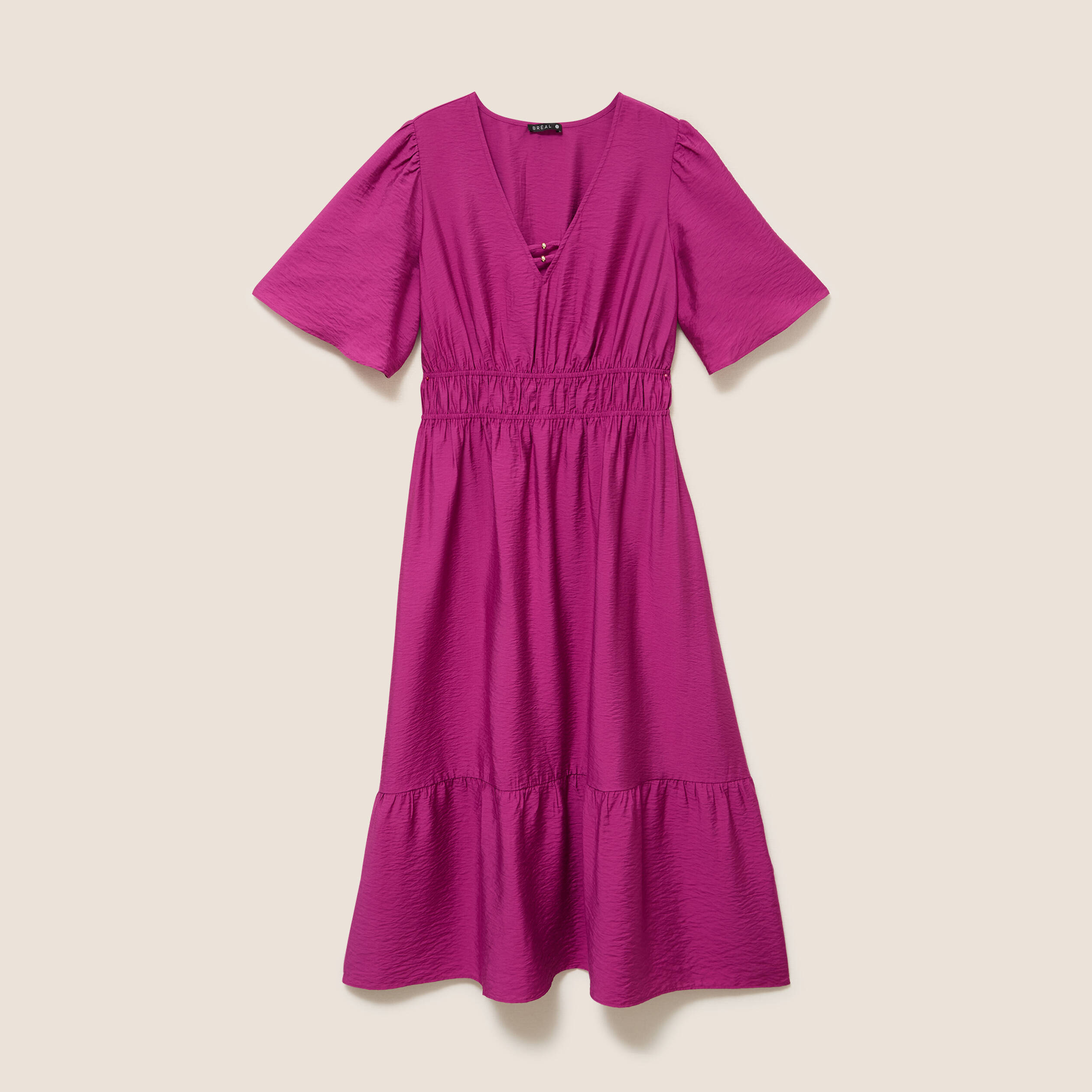 Robe &eacute;vas&eacute;e col v longueur genou violet clair femme