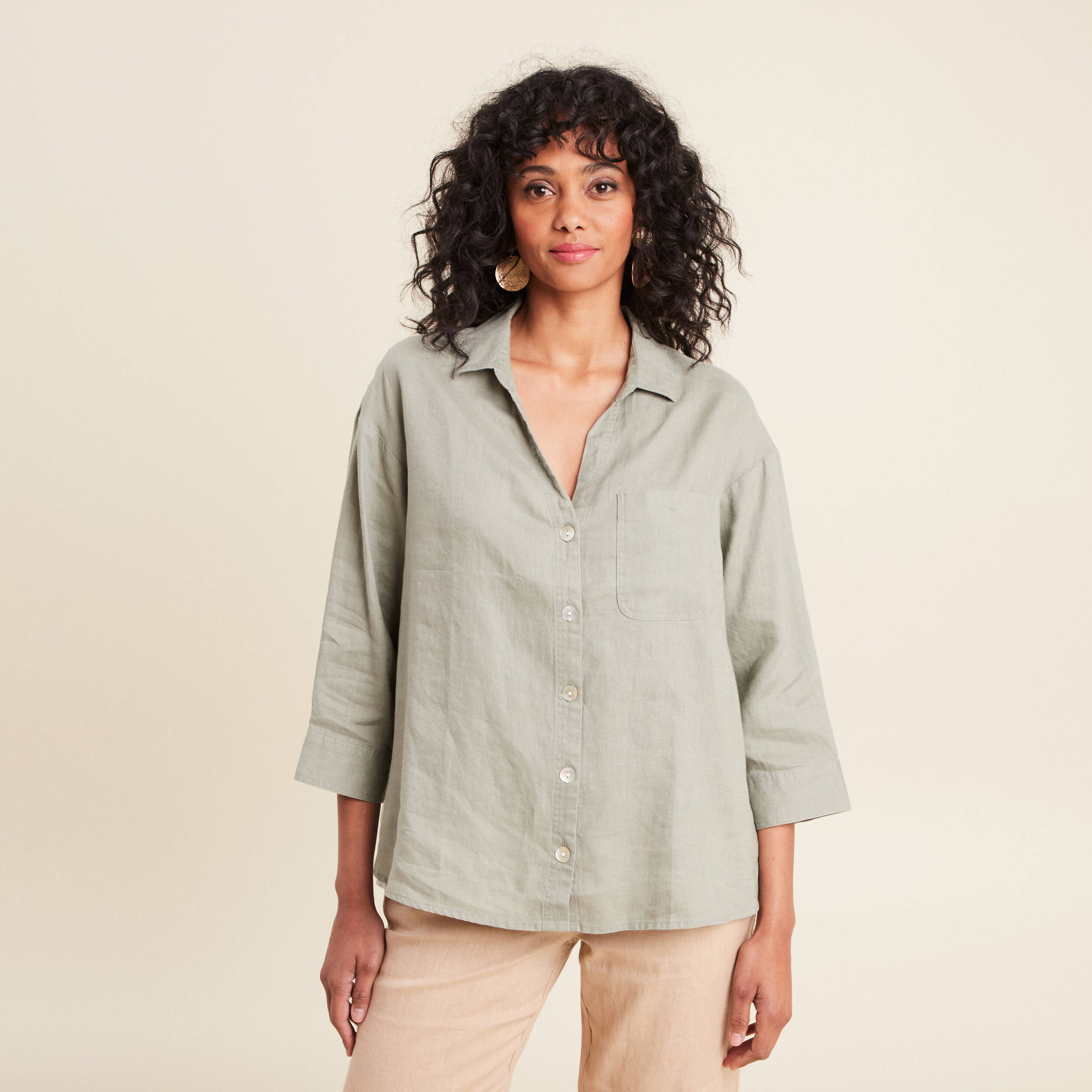 Chemise manches 3/4 vert clair femme