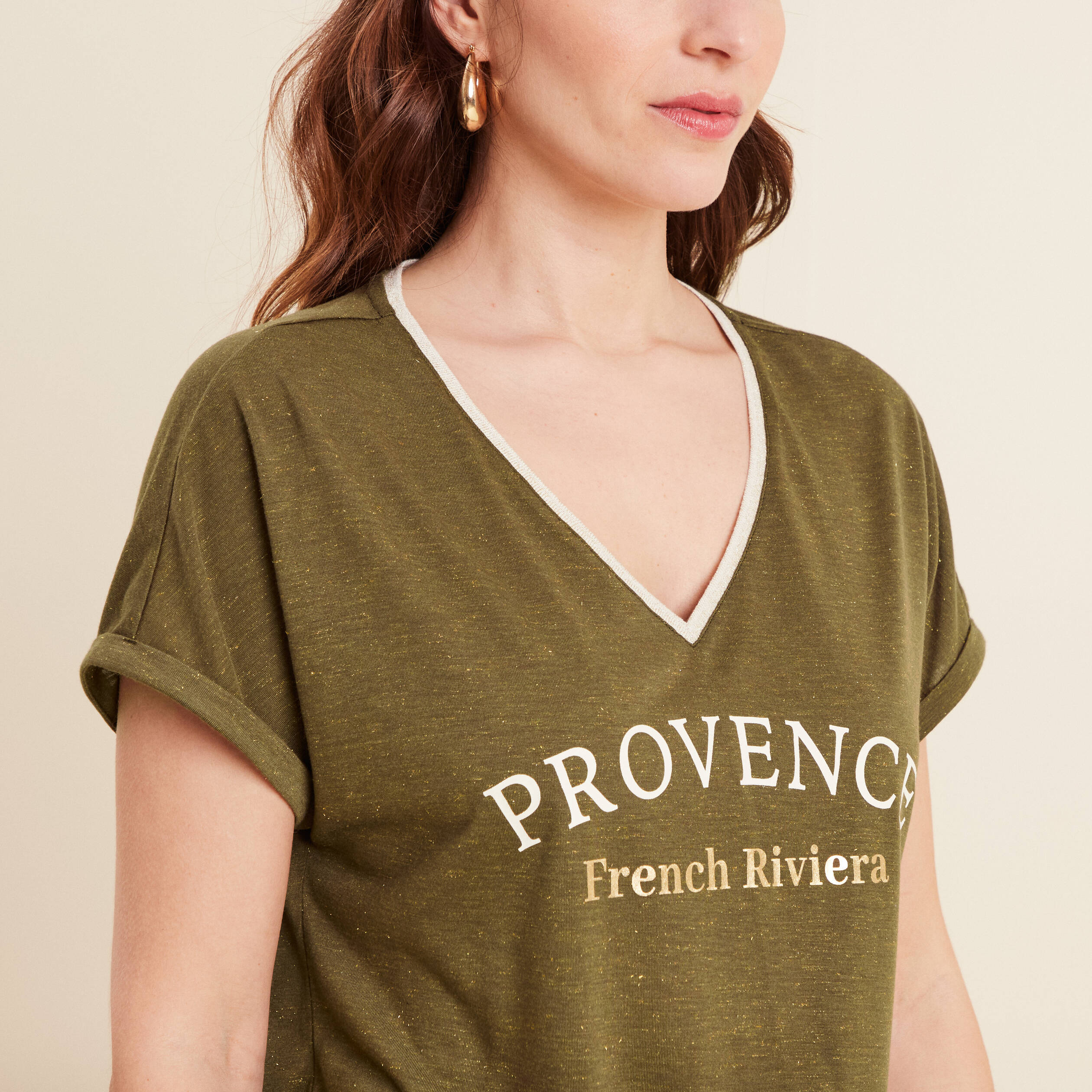 T-shirt manches courtes vert olive femme