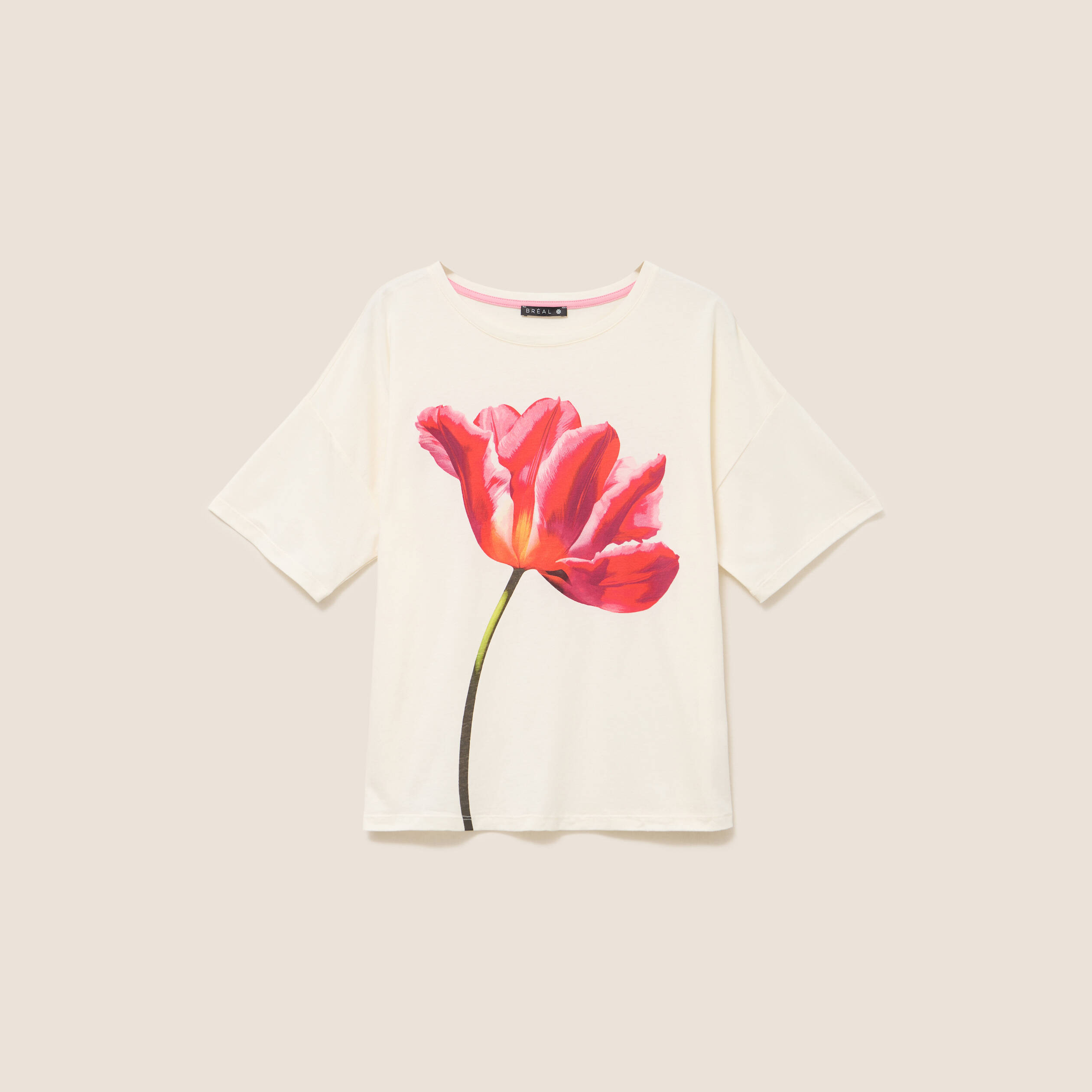 T-shirt col rond manches courtes ecru femme