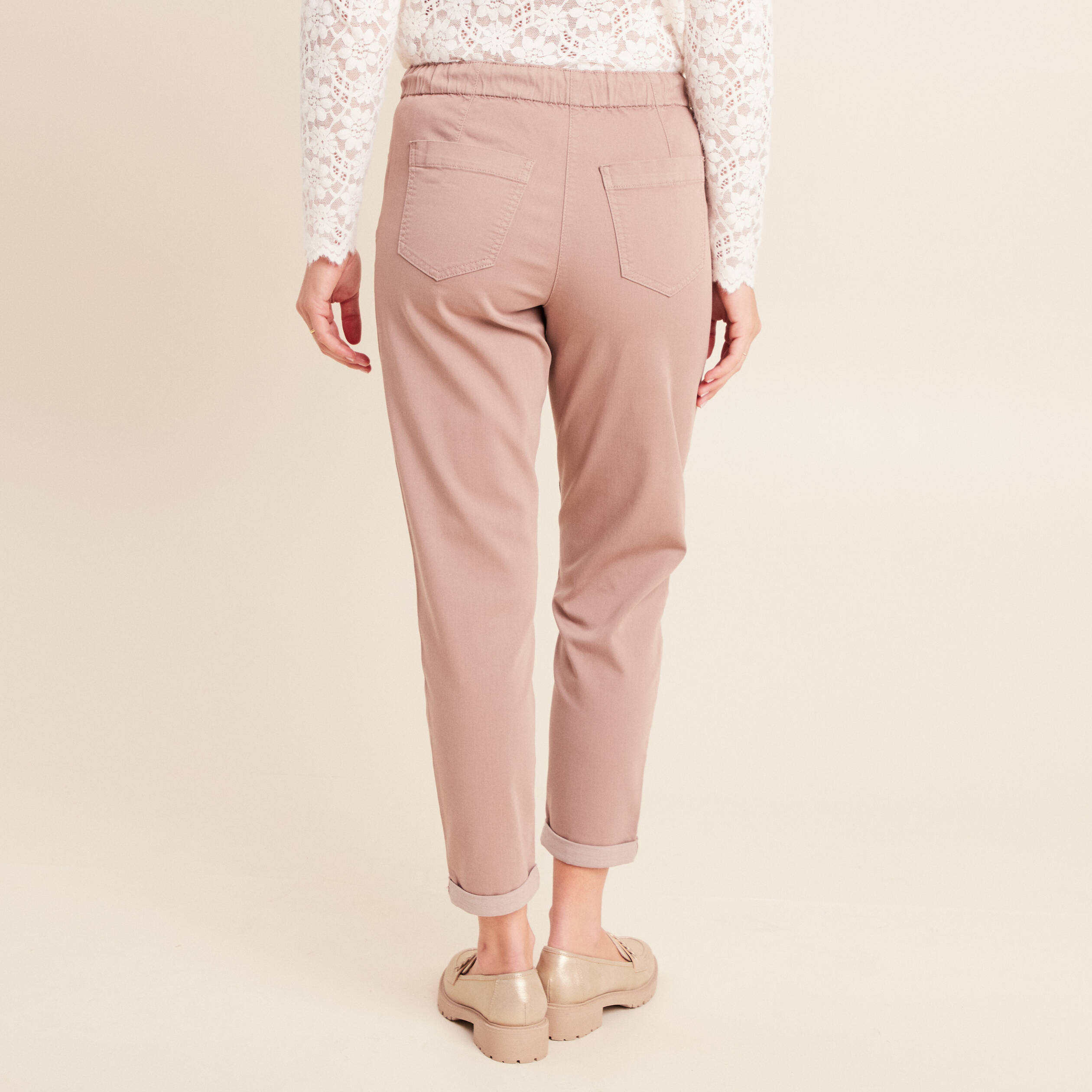 Pantalon coupe mom 7/8&egrave;me taupe femme