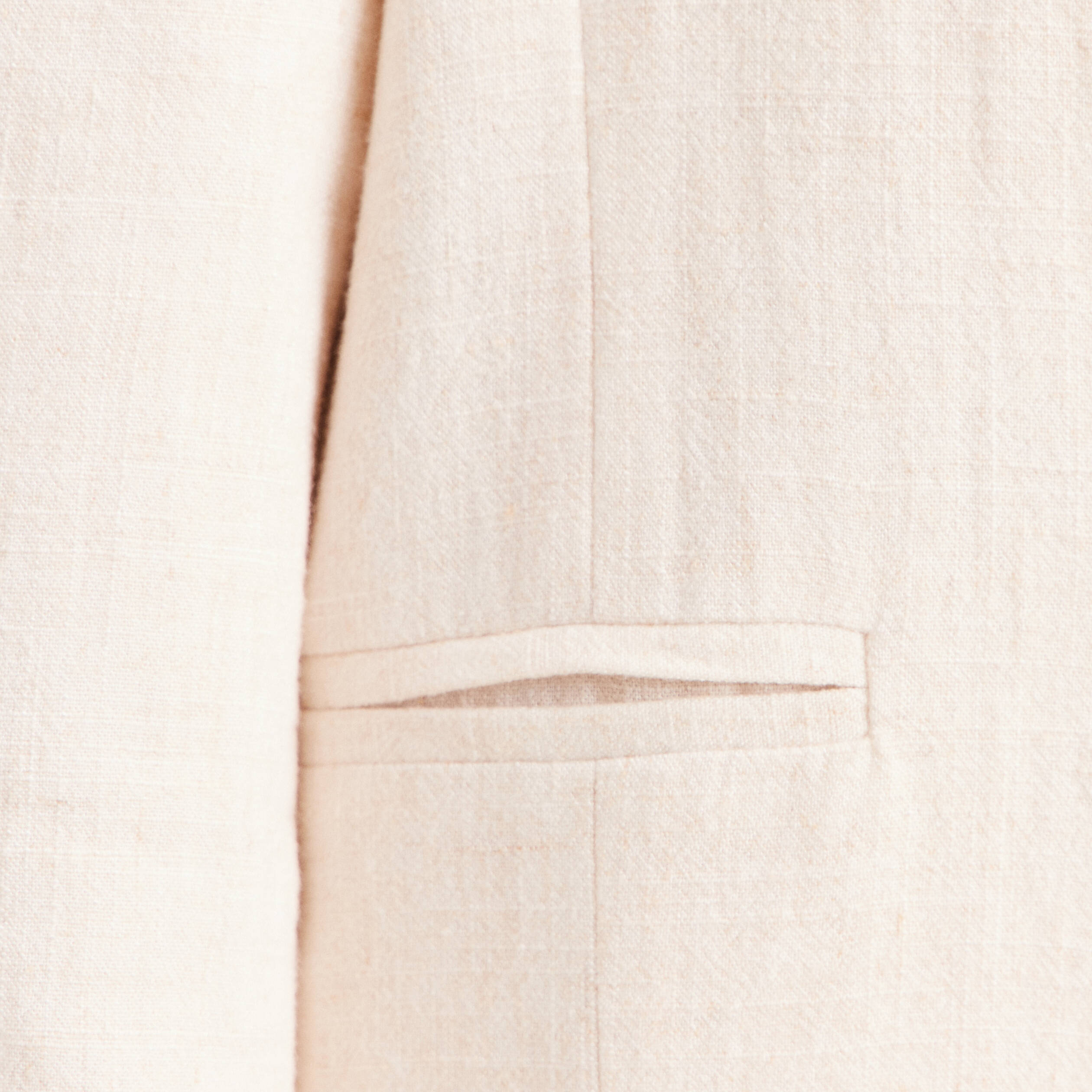 Blazer droit long manches 3/4 doubl&eacute; beige femme