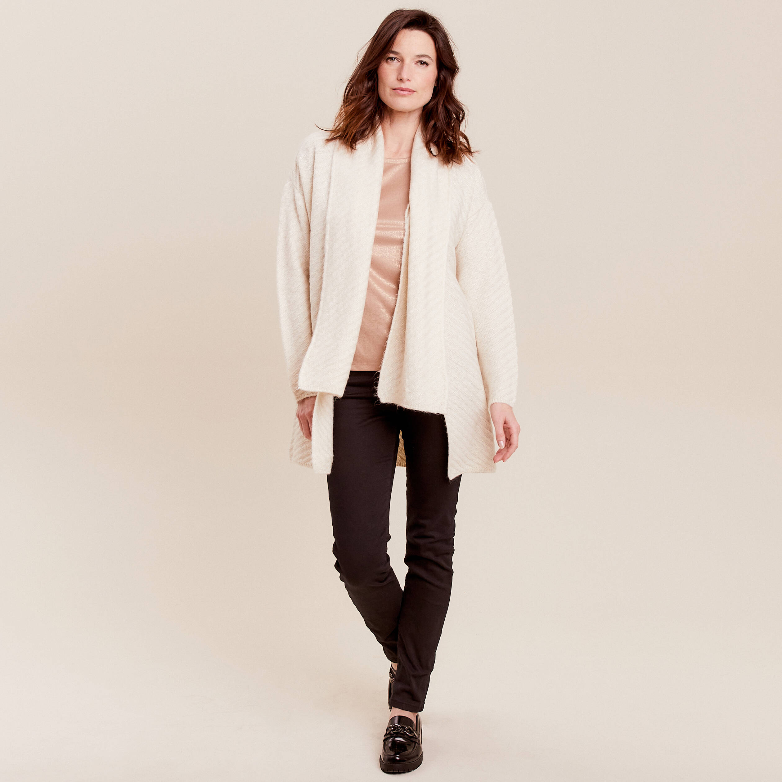 Gilet manches longues creme femme Breal