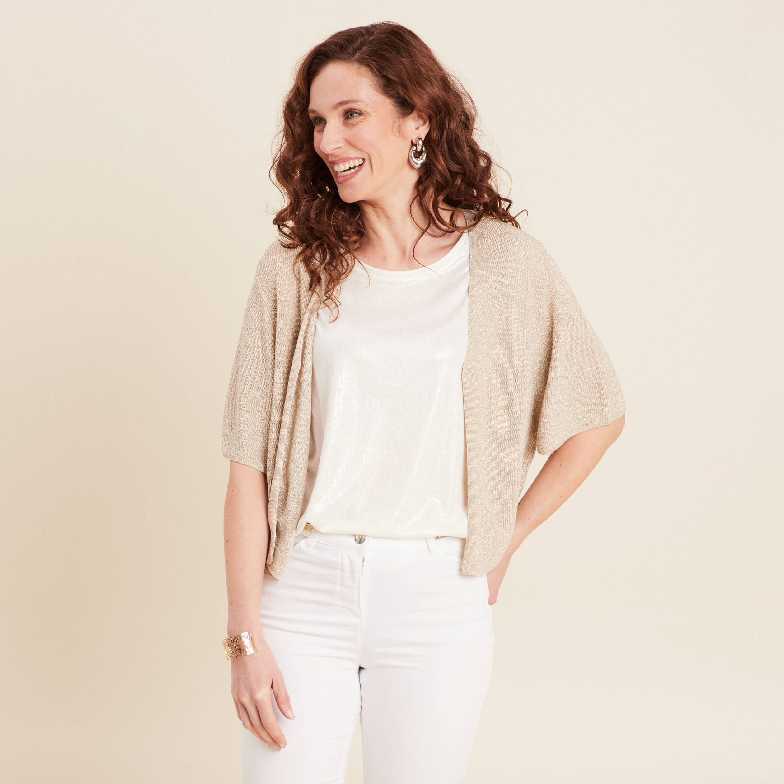 Gilet manches courtes couleur or femme