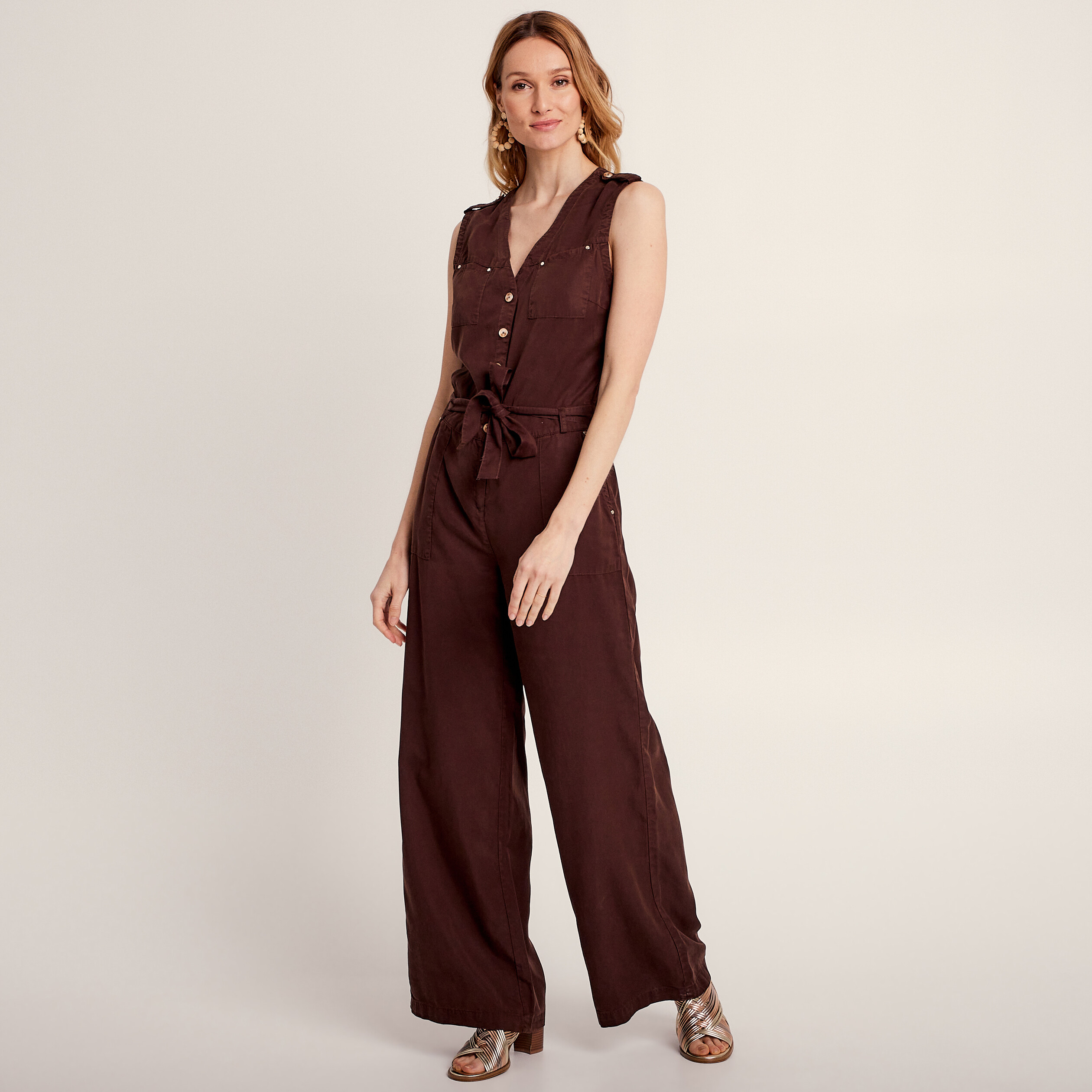 Combinaison pantalon ceintur e marron fonc femme