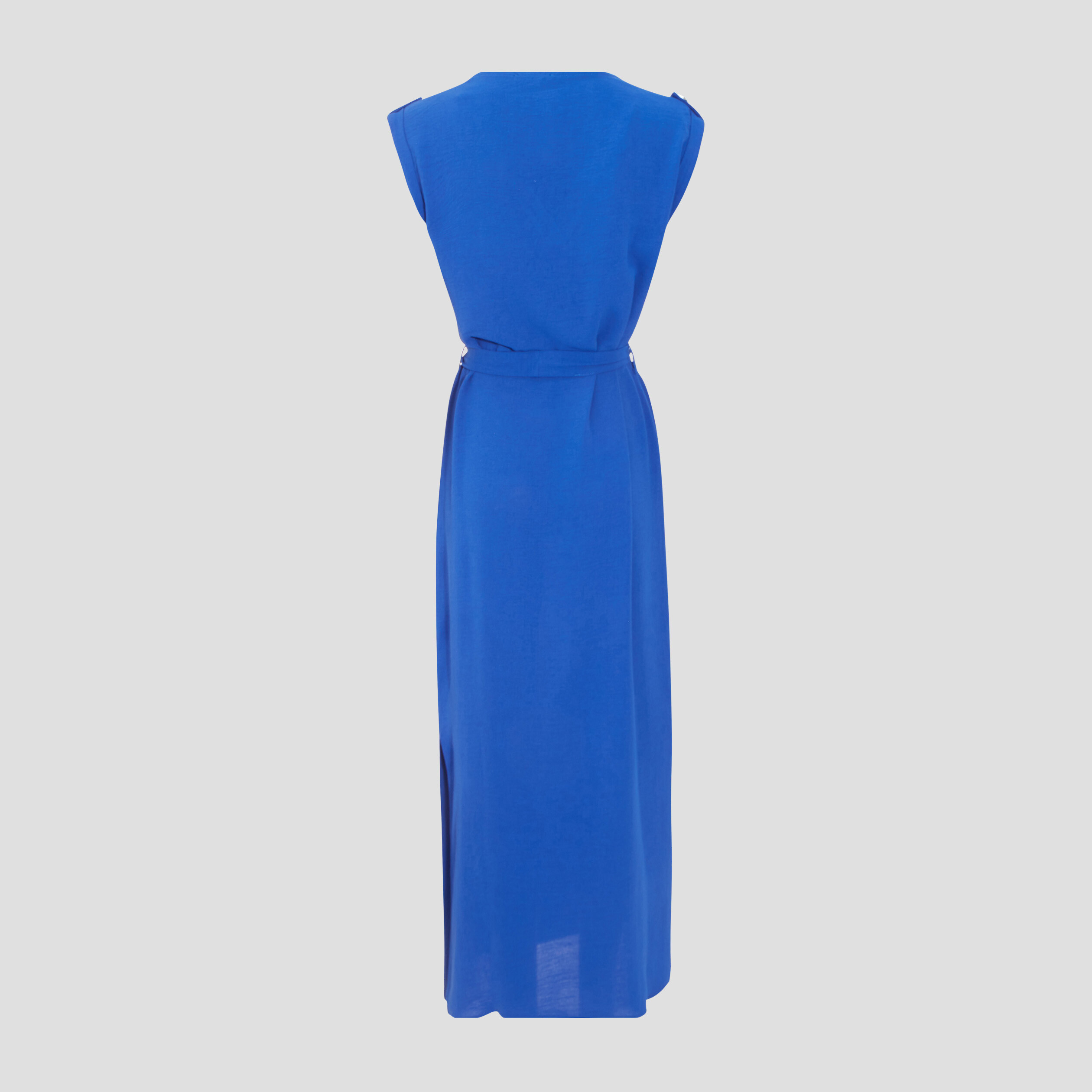 Robe longue droite ceinturée bleu electrique femme