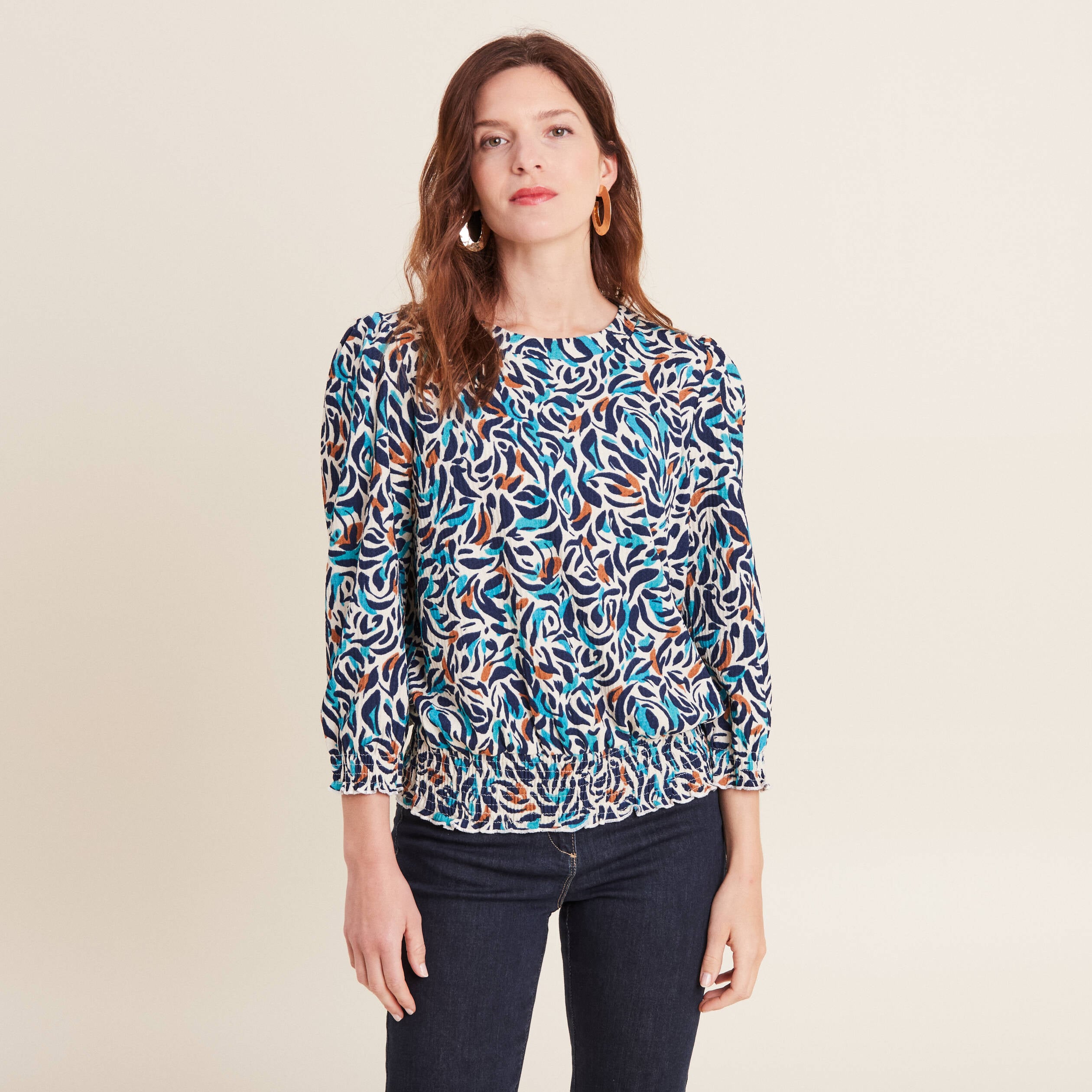 T-shirt manches 3/4 bleu canard femme