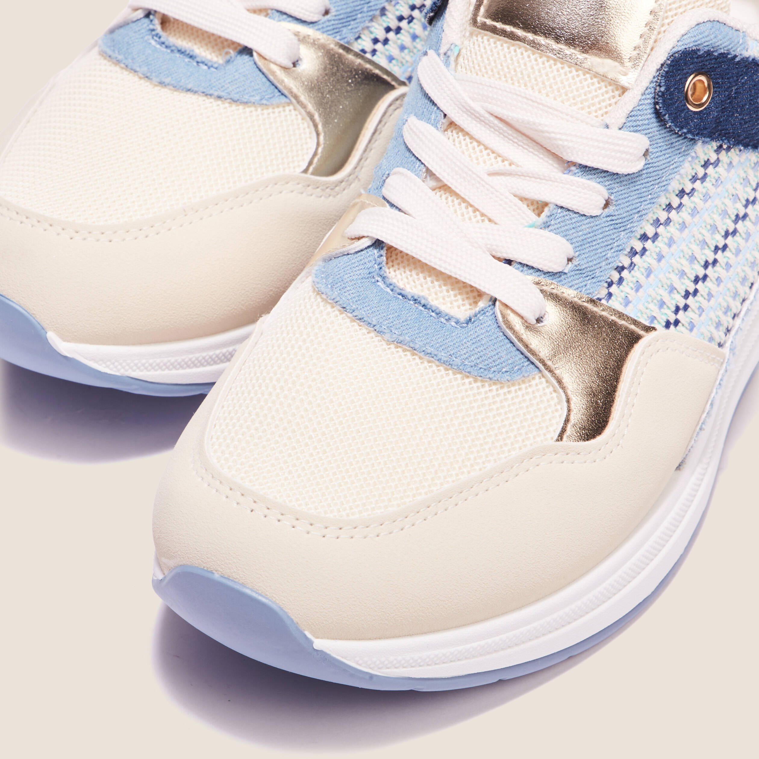Baskets compens&eacute;es &agrave; lacets bleu femme