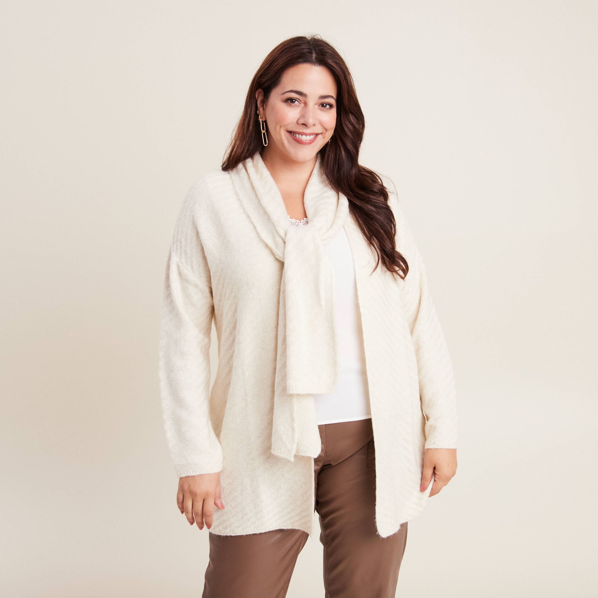 Gilet manches longues creme femme