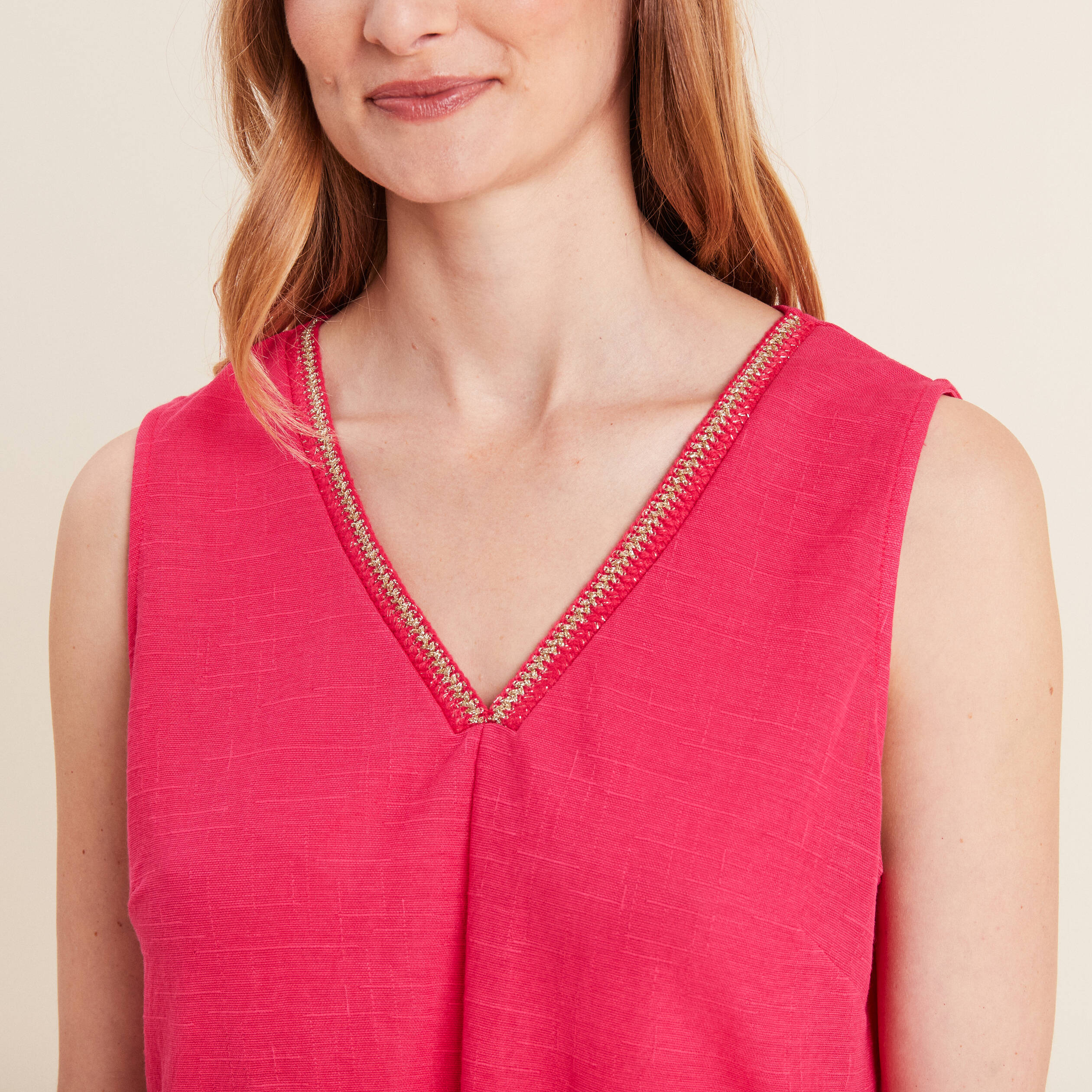 Débardeur sans manches noué rose framboise femme