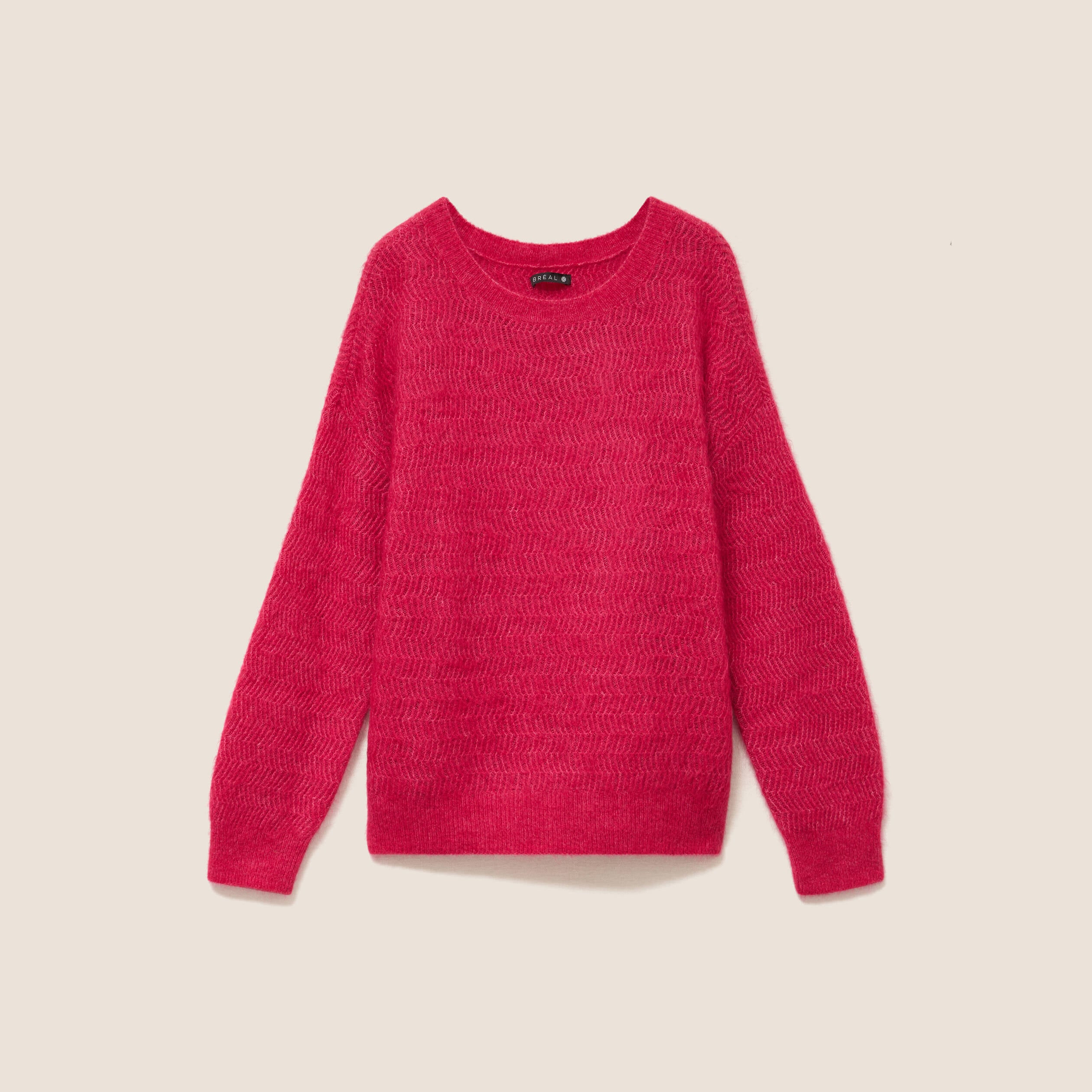 Pull droit col rond manches longues rose femme