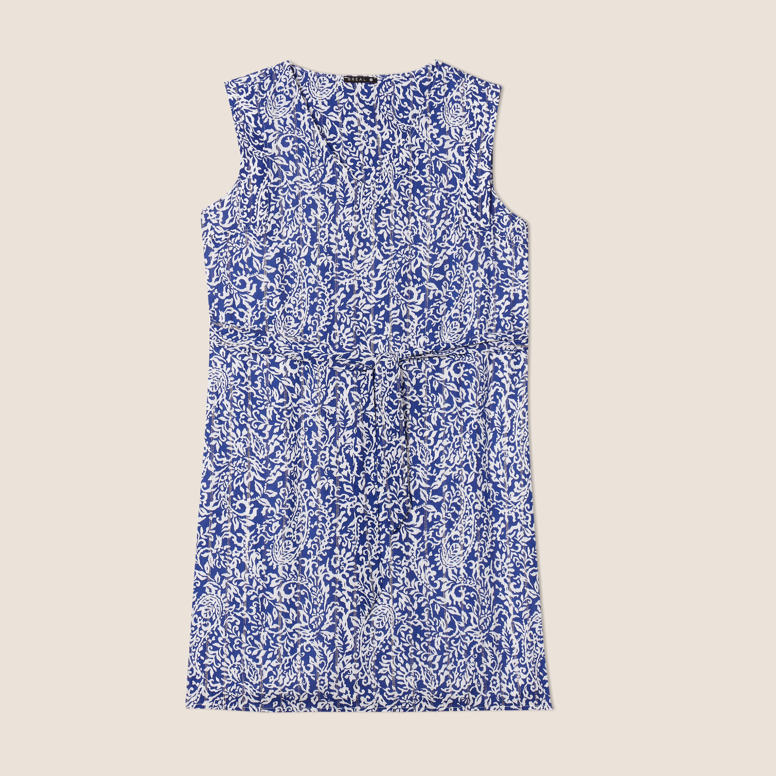 Robe droite ceinturée bleu foncé femme
