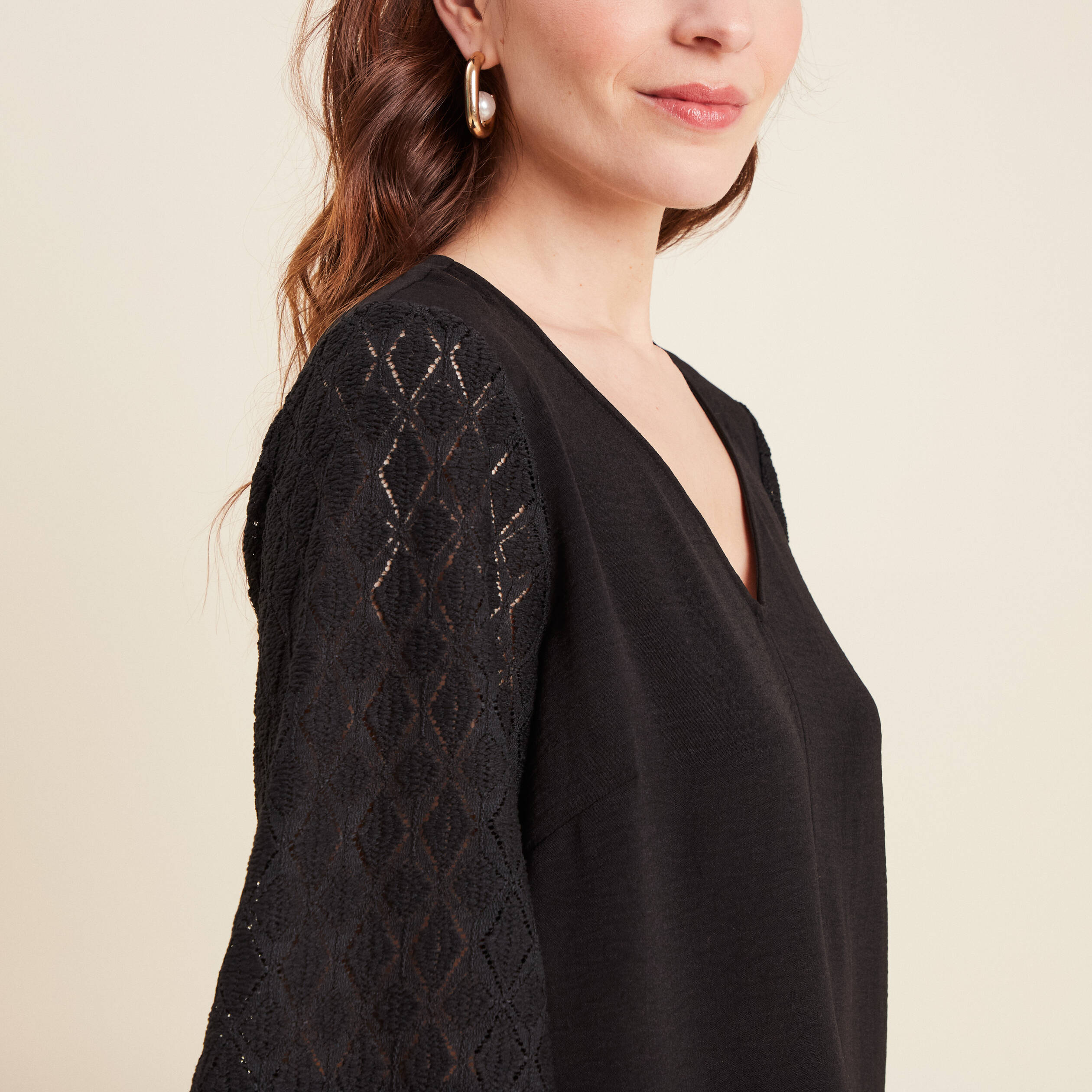 blouse manches 34 noir femme Blouse manches 3/4 noir femme