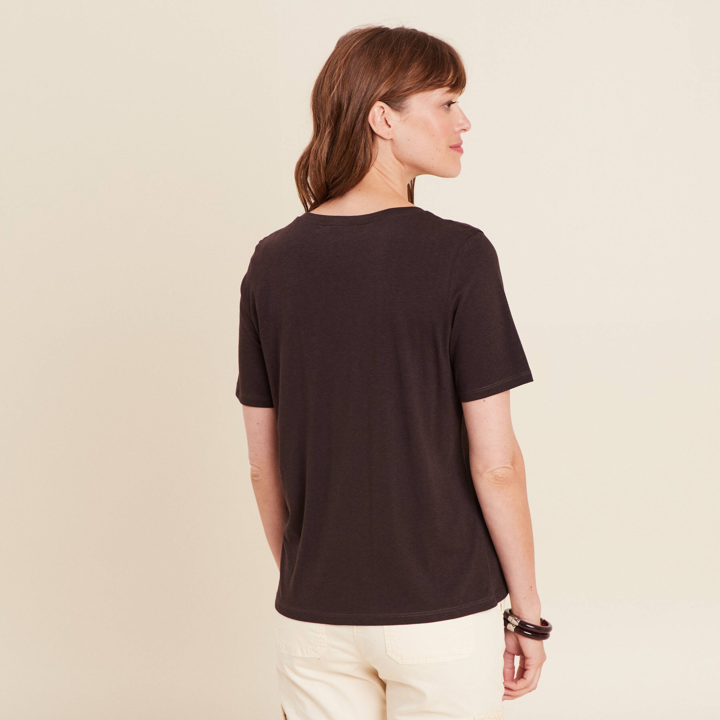 t shirt manches courtes marron fonce femme T-shirt manches courtes marron foncé femme