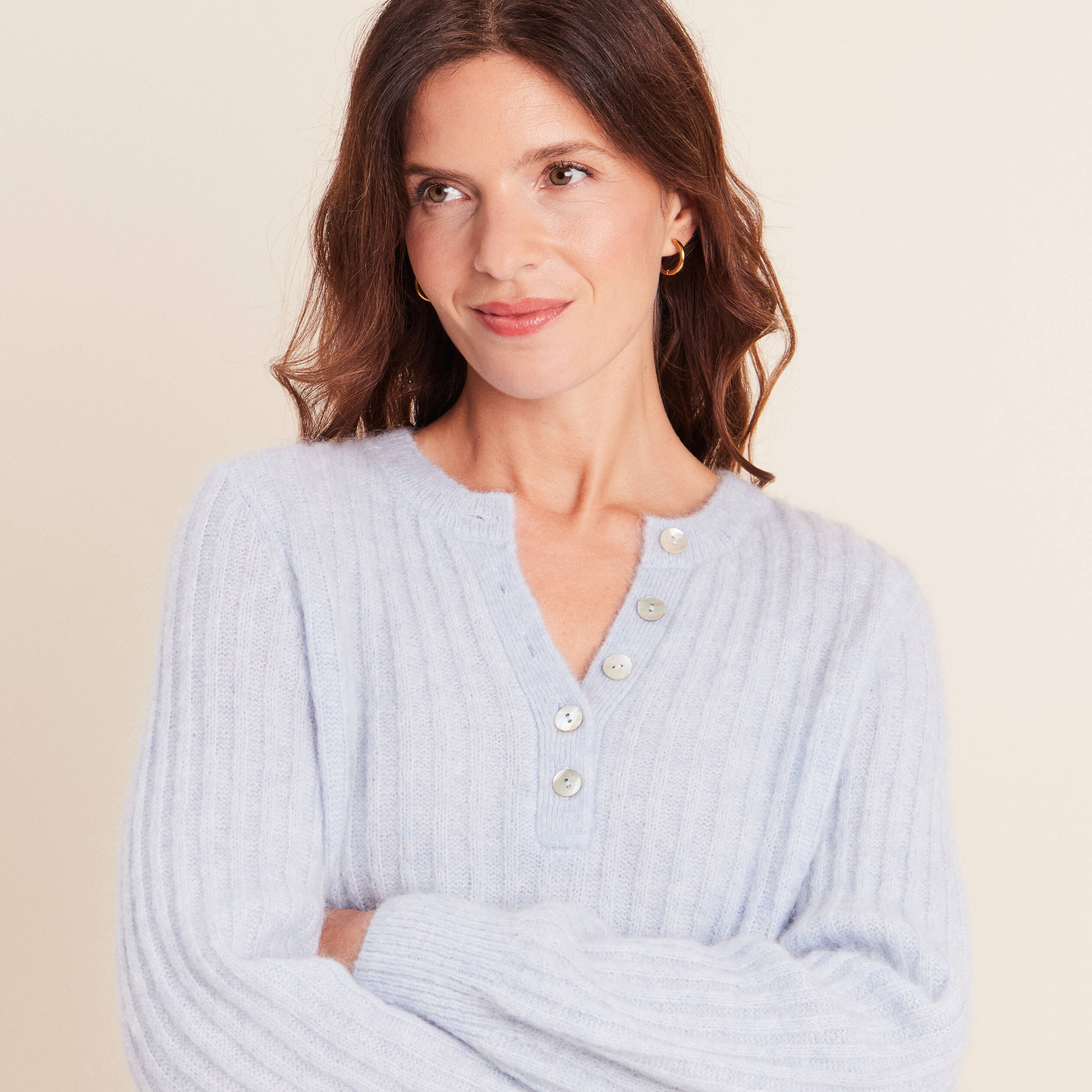 Pull col tunisien denim snow gris femme