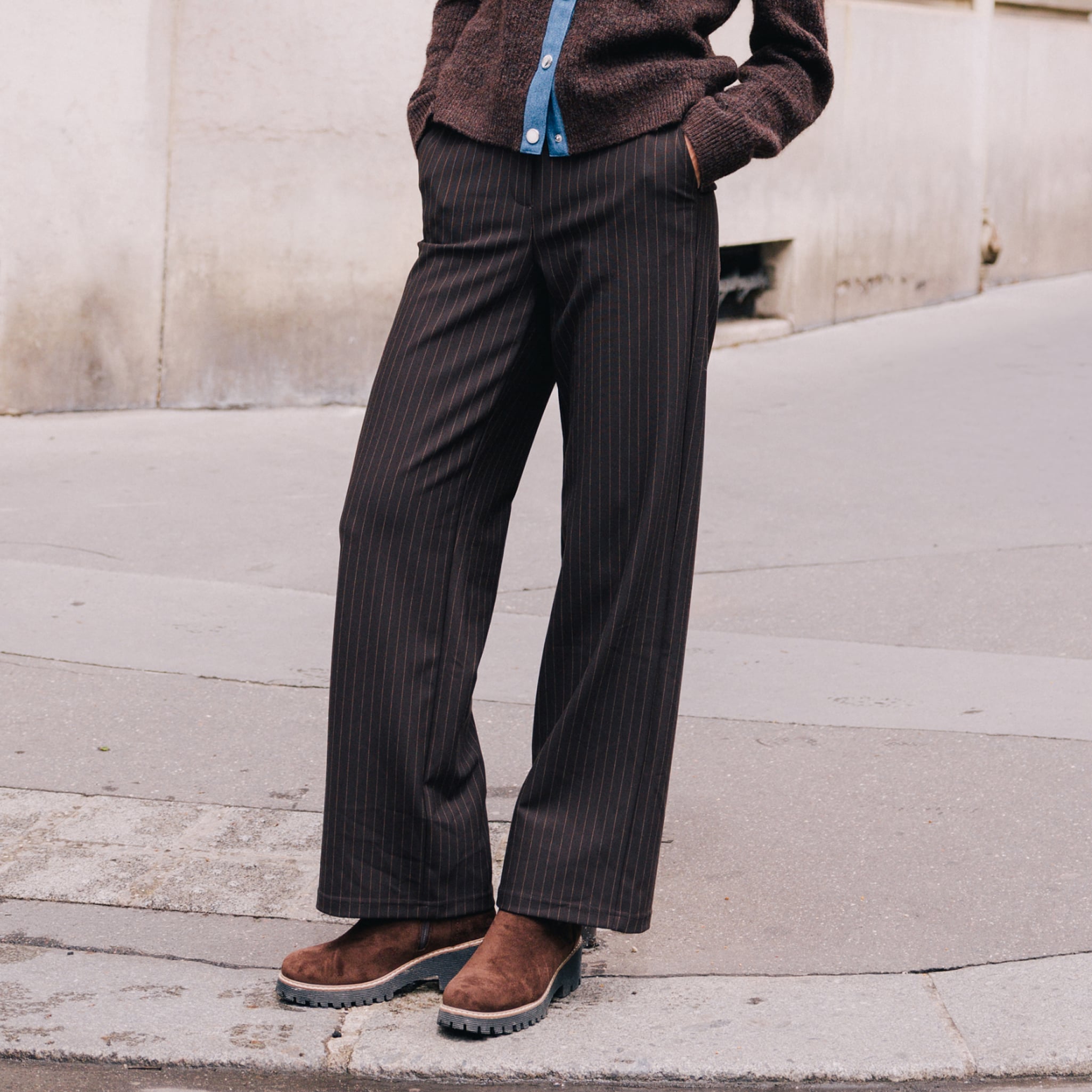 Pantalon large 7/8&egrave;me marron femme