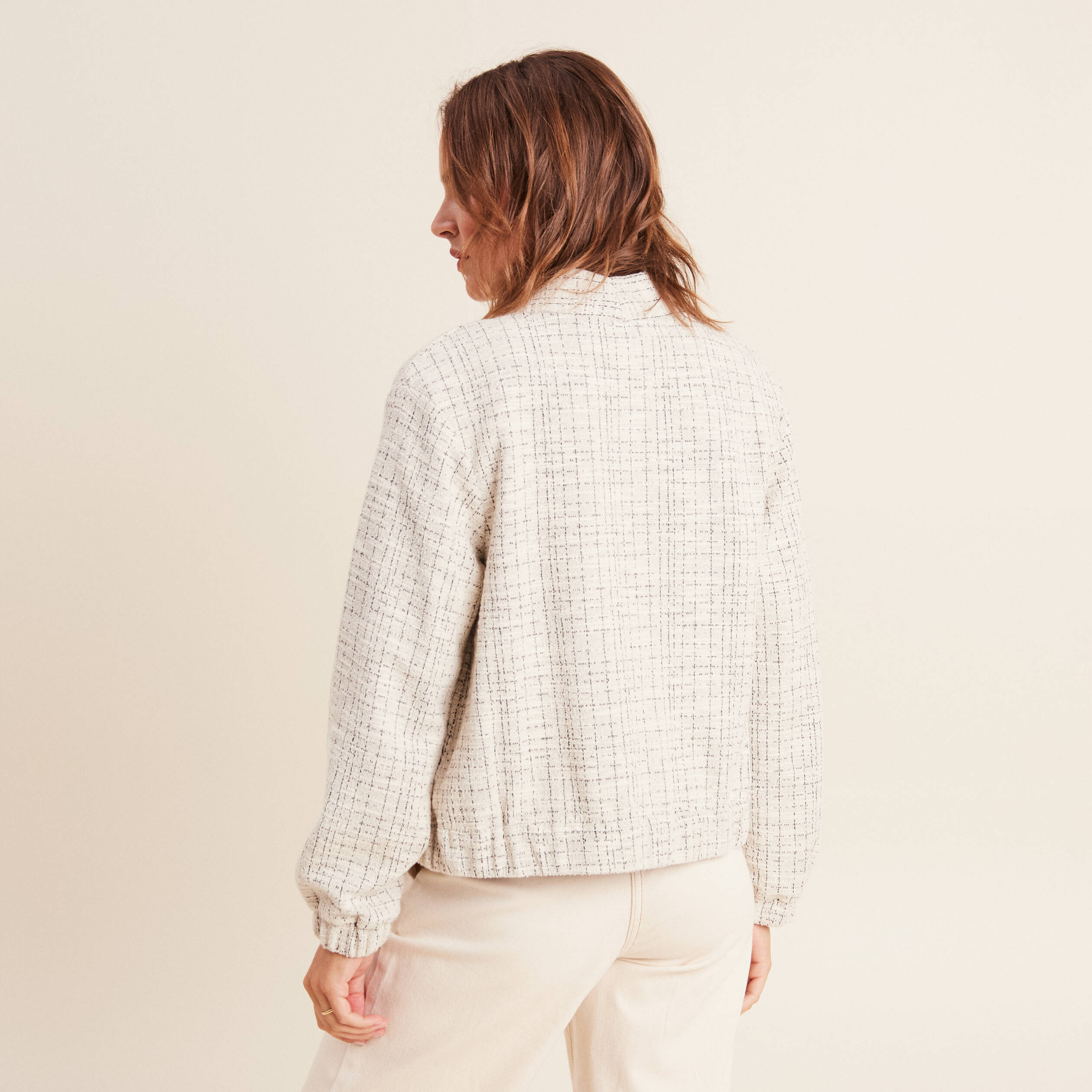 Veste droite col châle blanc femme