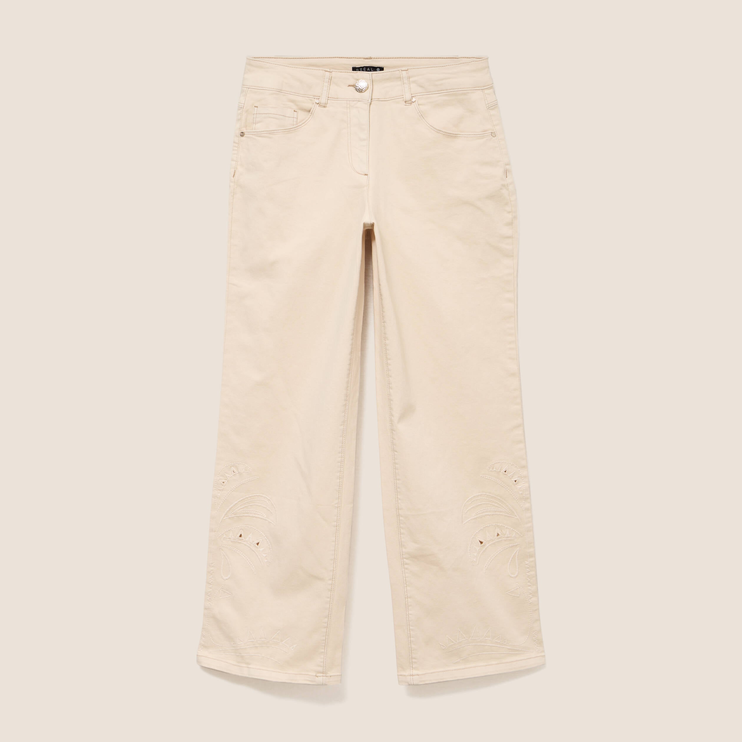 Pantalon 7/8&egrave;me coupe large ivoire femme