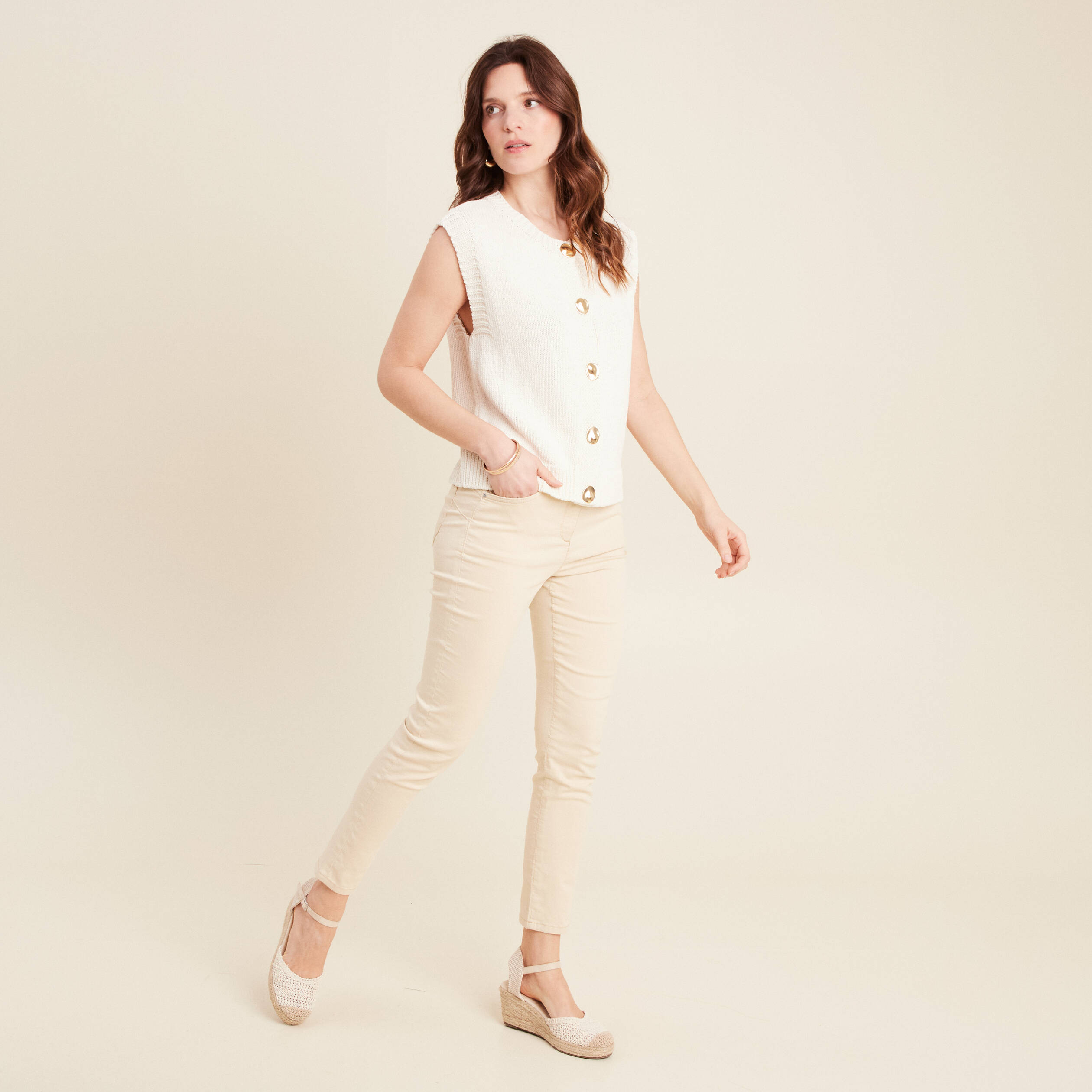 Gilet sans manches ecru femme