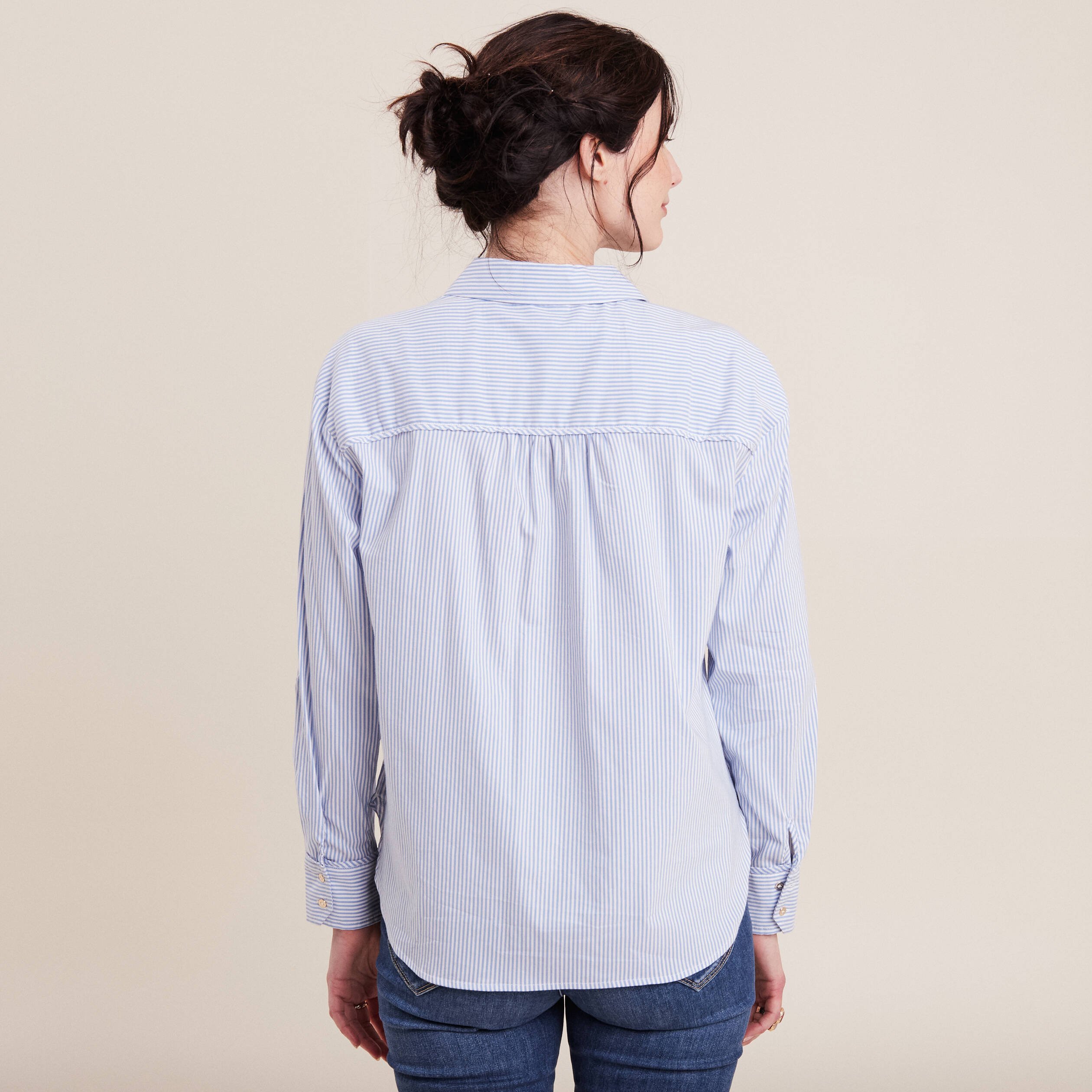 Chemise manches longues bleu femme