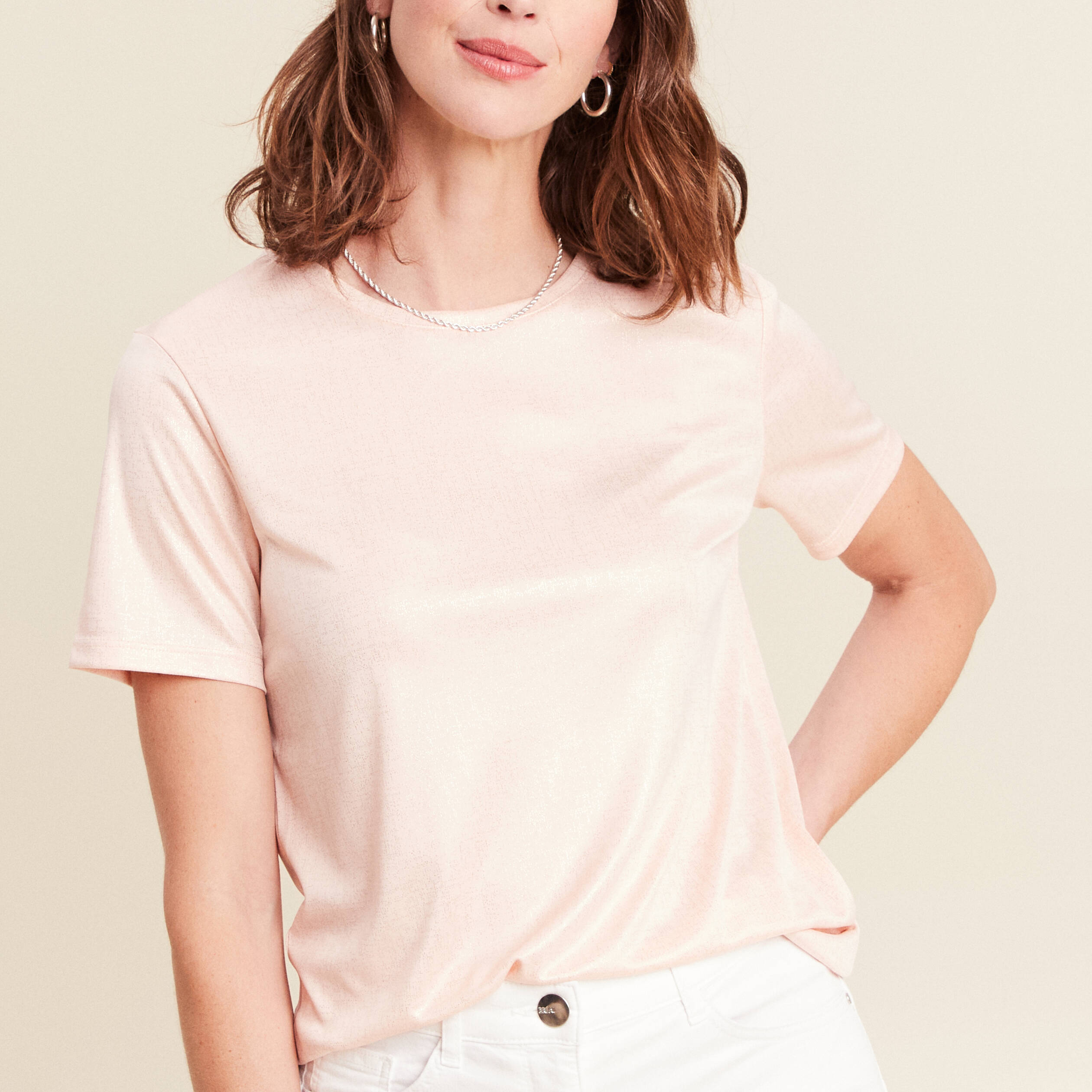 t shirt droit court satine col rond vieux rose femme t-shirt droit court satiné col rond vieux rose femme