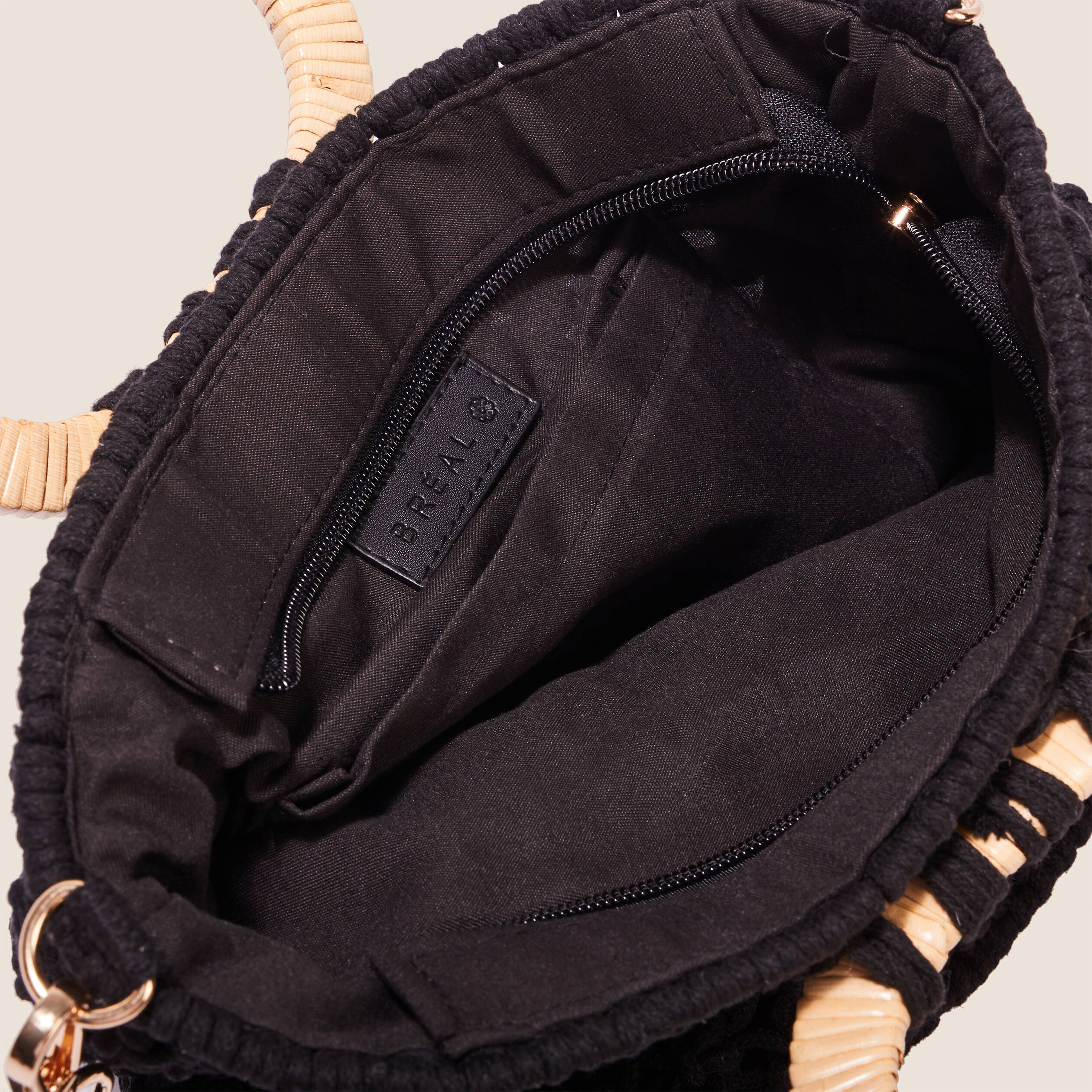 Sac macramé anses raphia noir femme