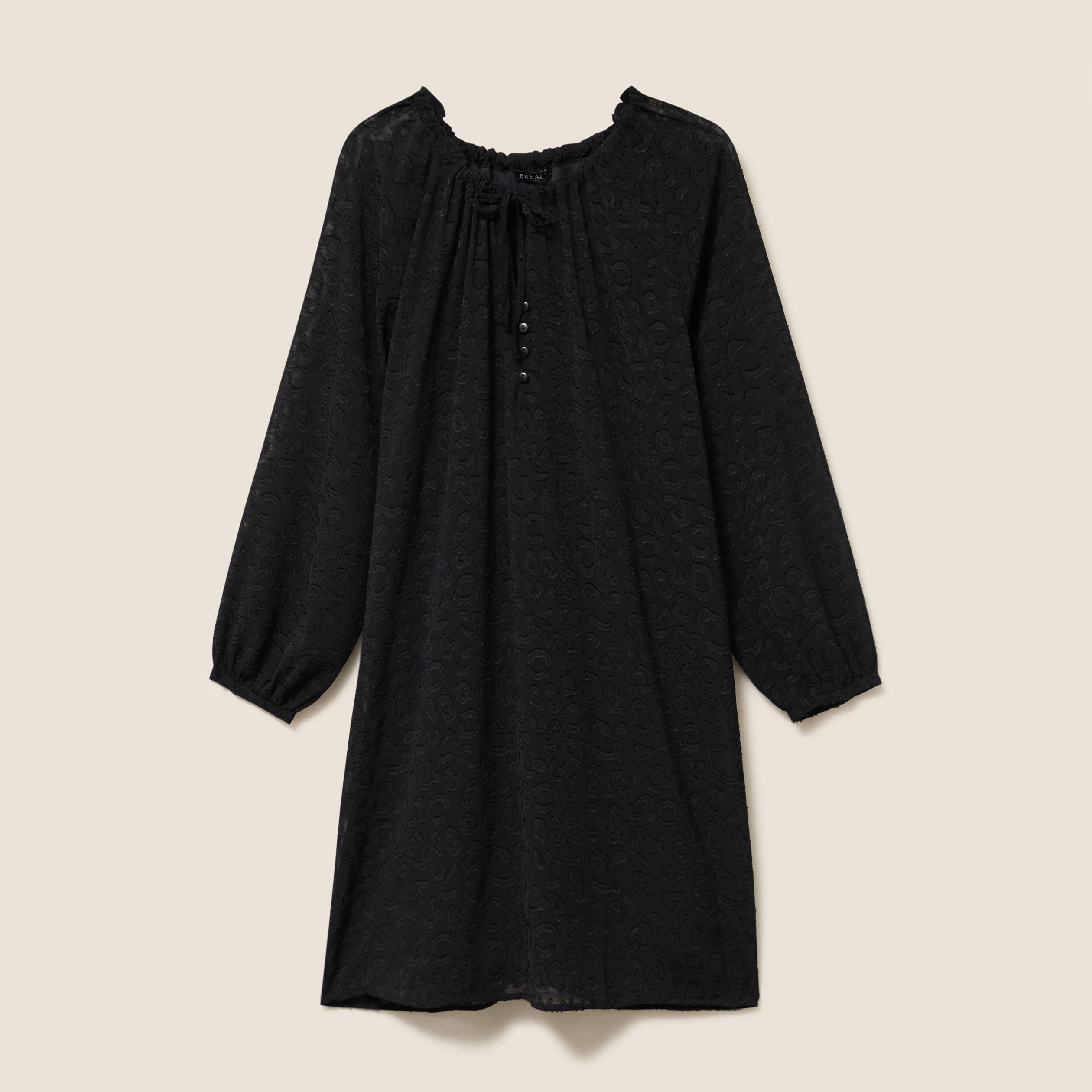 Robe courte &eacute;vas&eacute;e col v manches longues noir femme