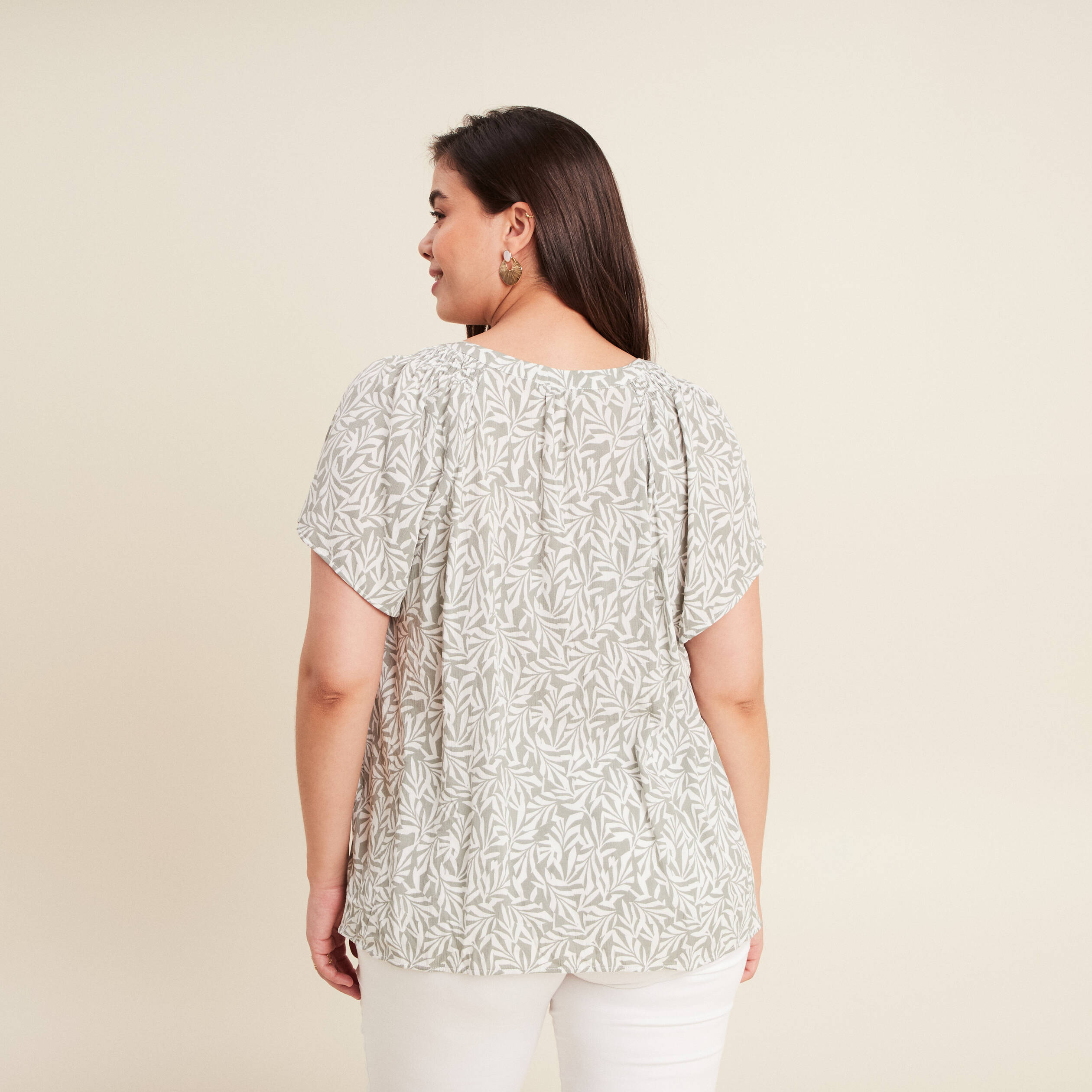 Blouse manches courtes vert kaki femme