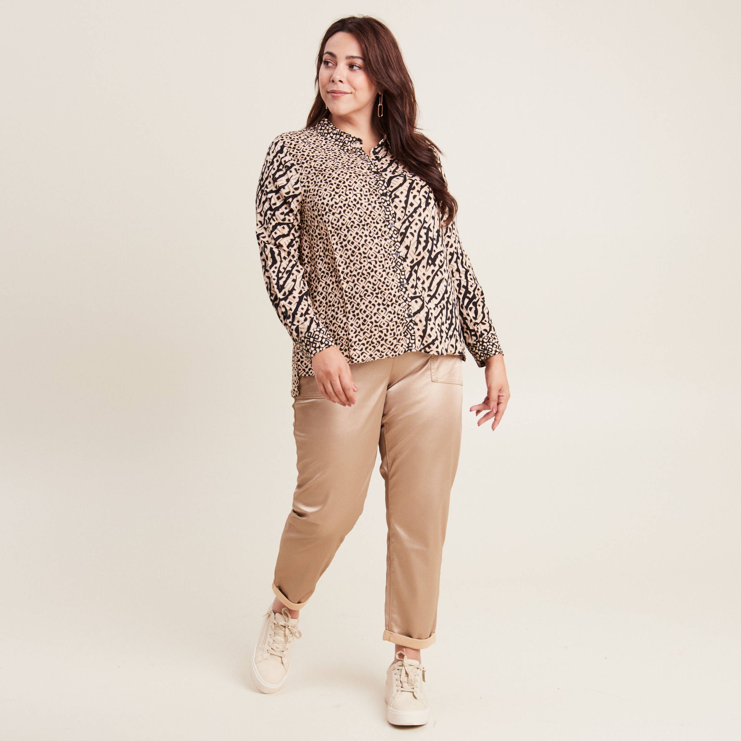 Chemise manches longues beige femme