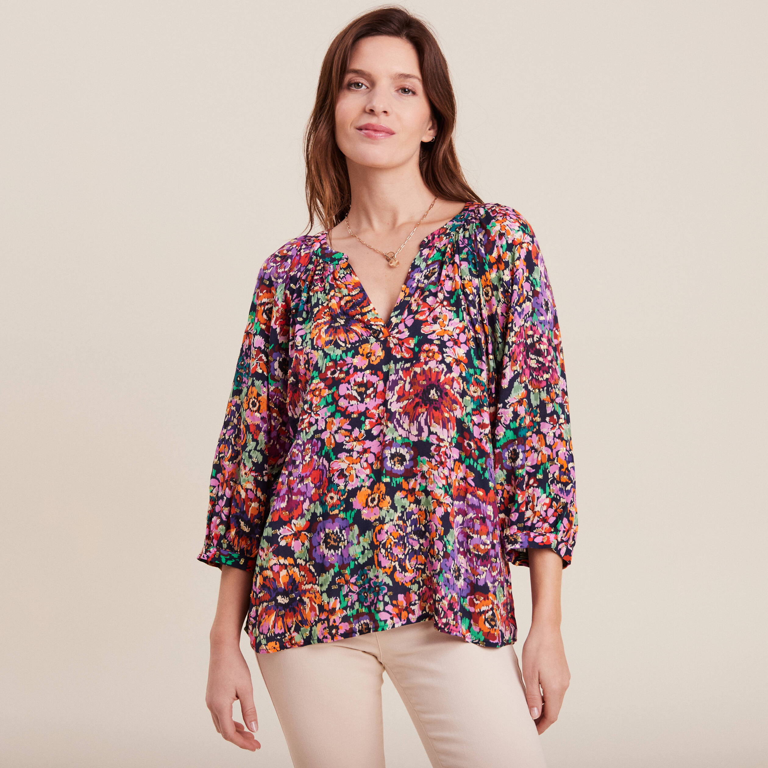 Blouse manches 3/4 multicolore femme
