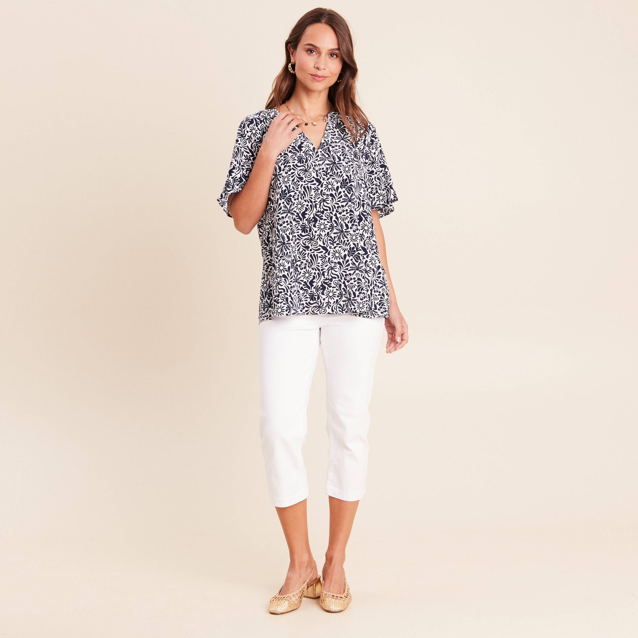Blouse ample manches courtes fluide bleu femme