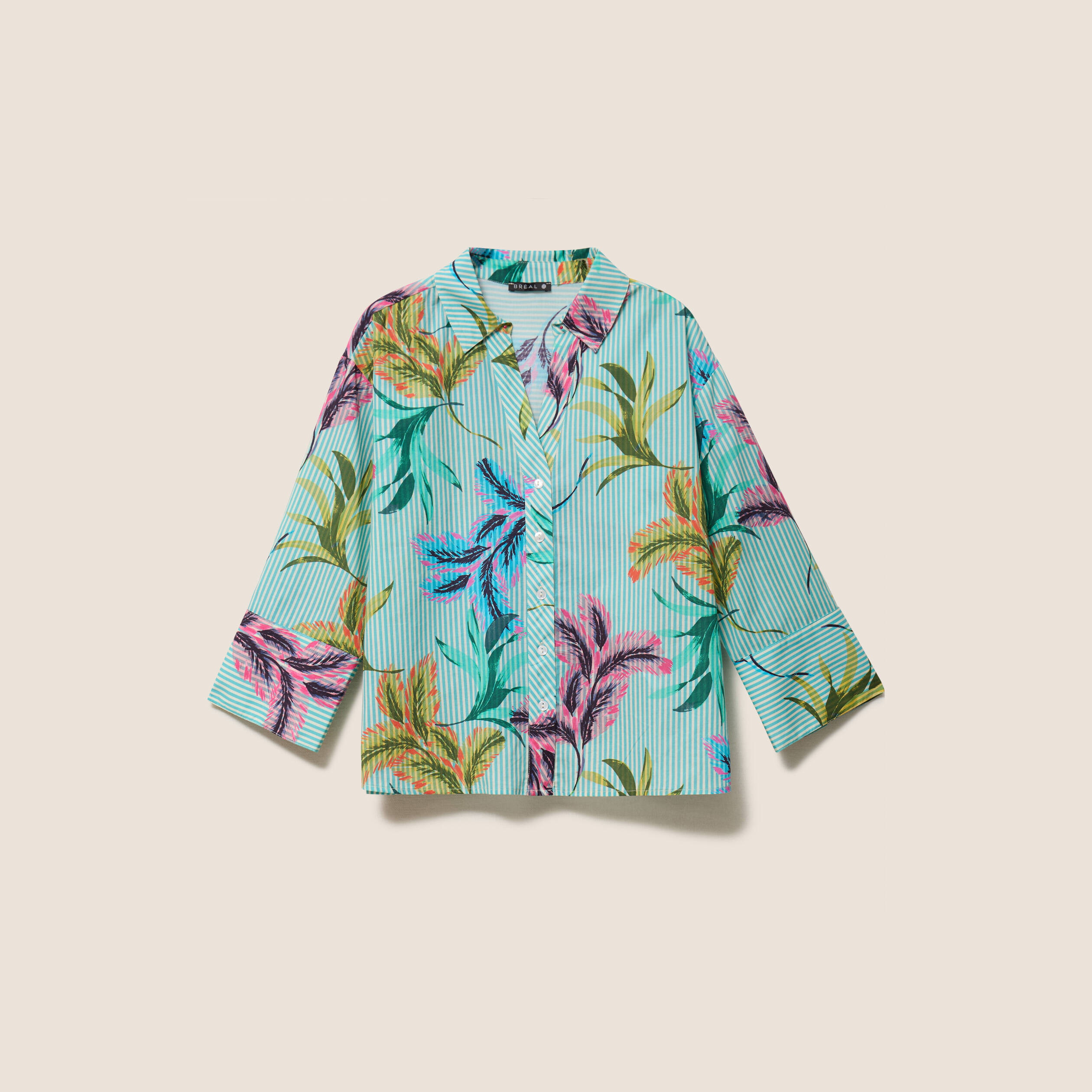 Chemise droite courte manches 3/4 vert femme