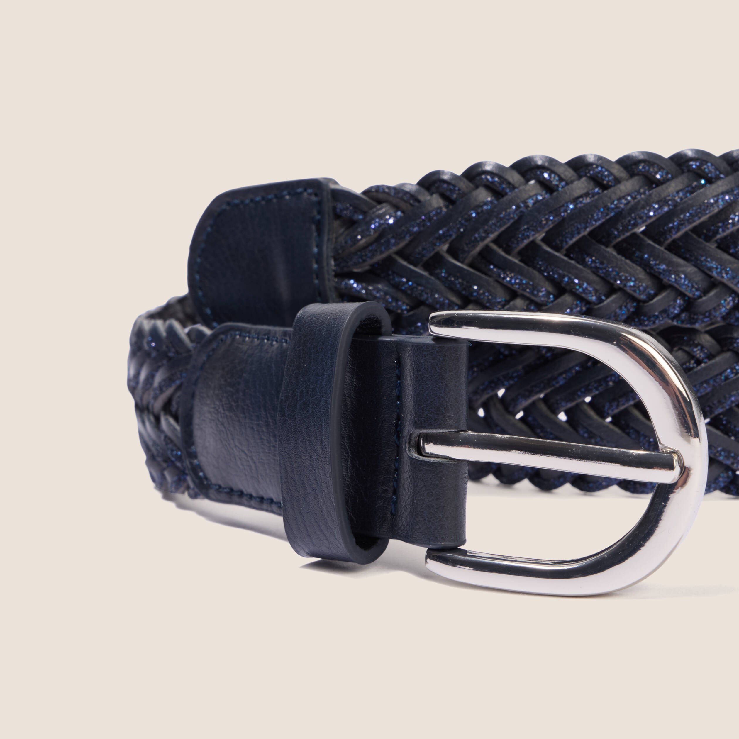 Ceinture large tress&eacute;e bleu marine femme