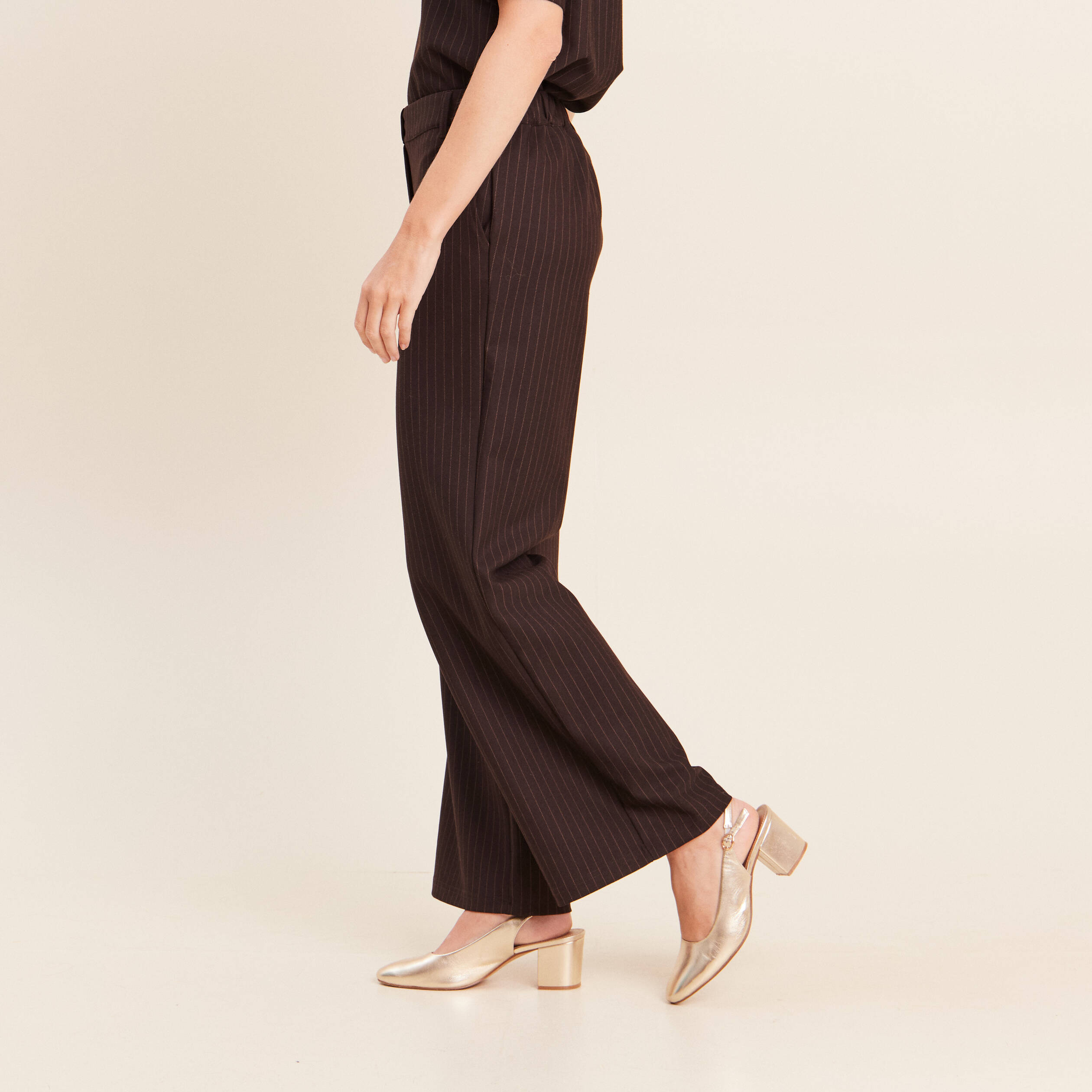 Pantalon large 7/8&egrave;me marron femme