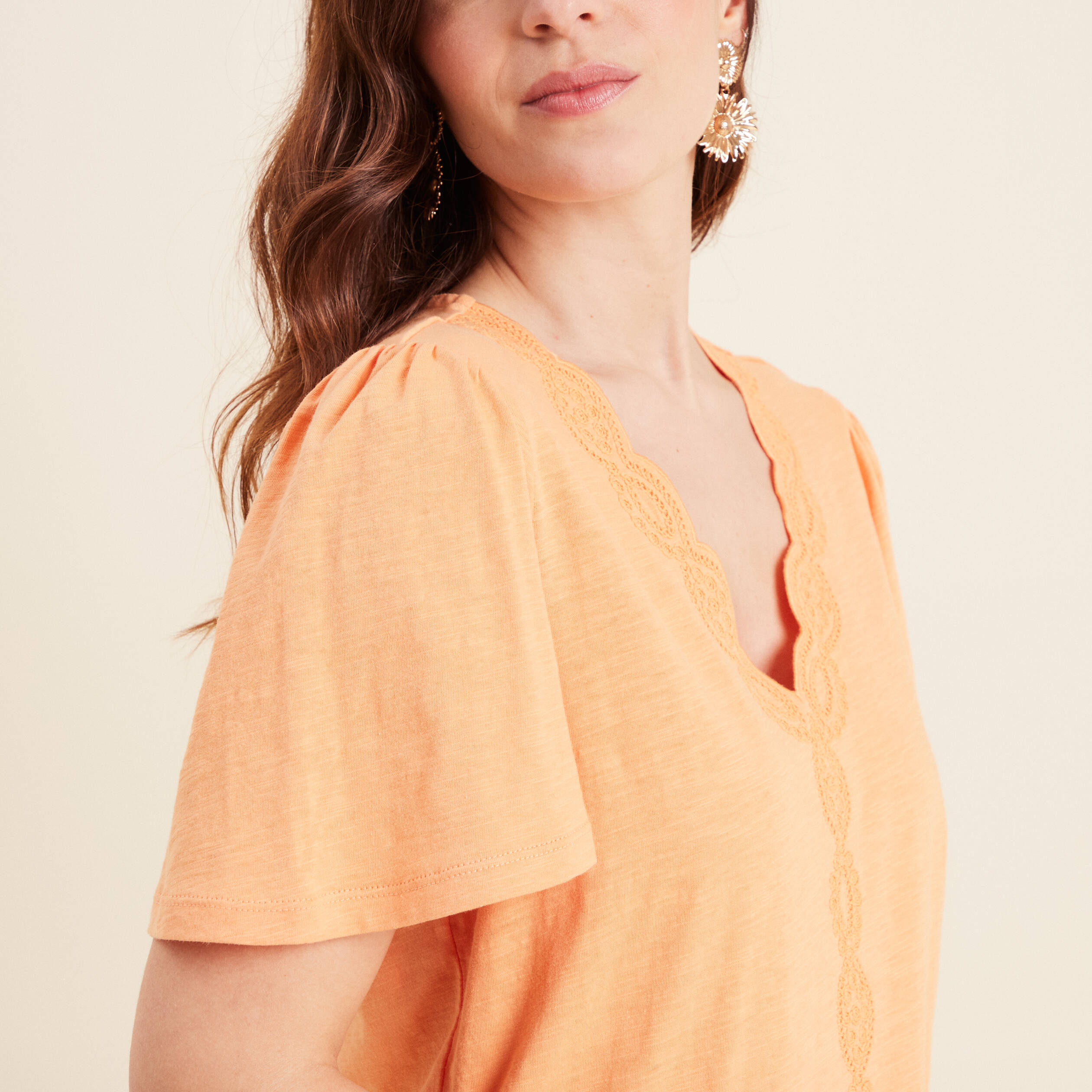 T-shirt manches courtes orange clair femme