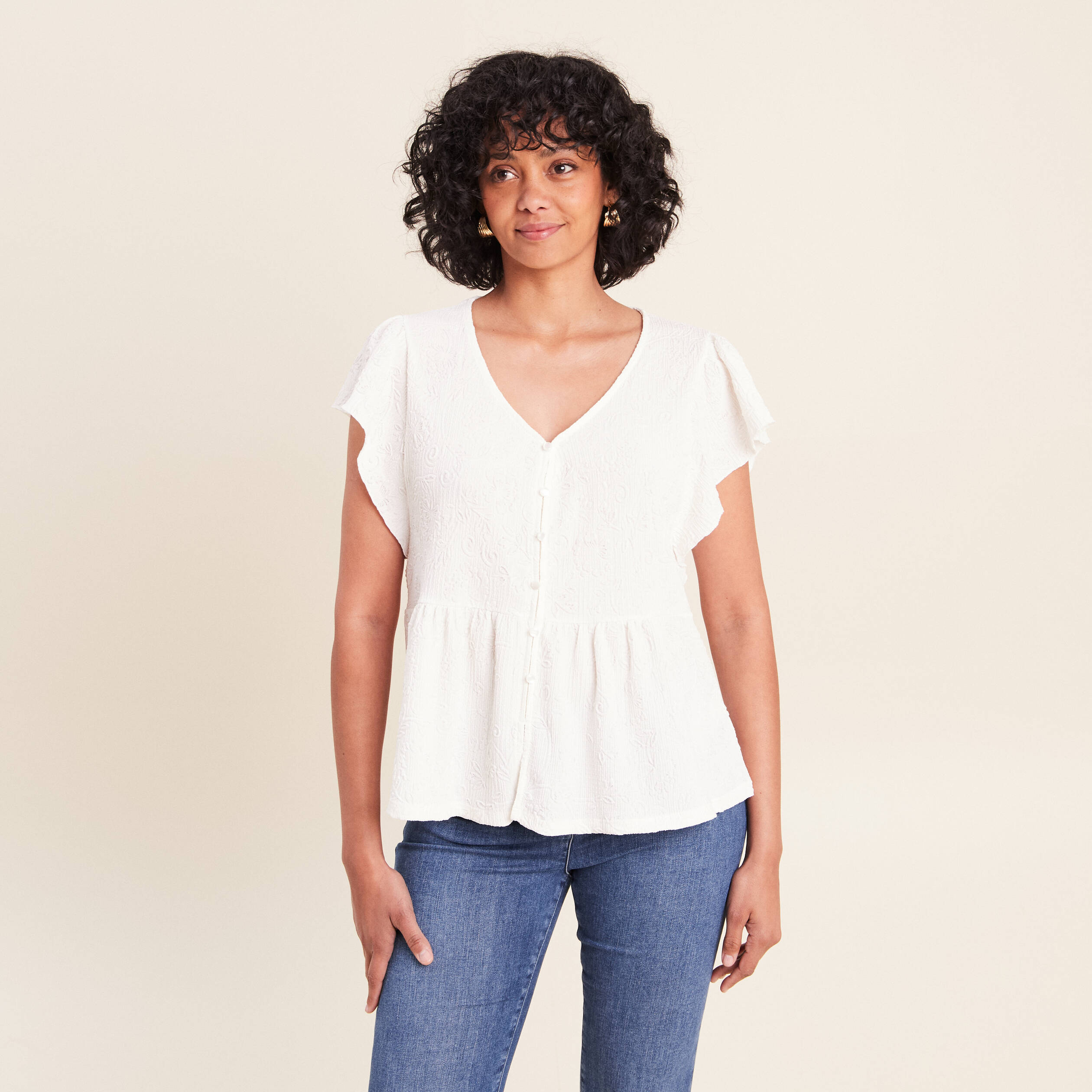 Blouse manches courtes ecru femme