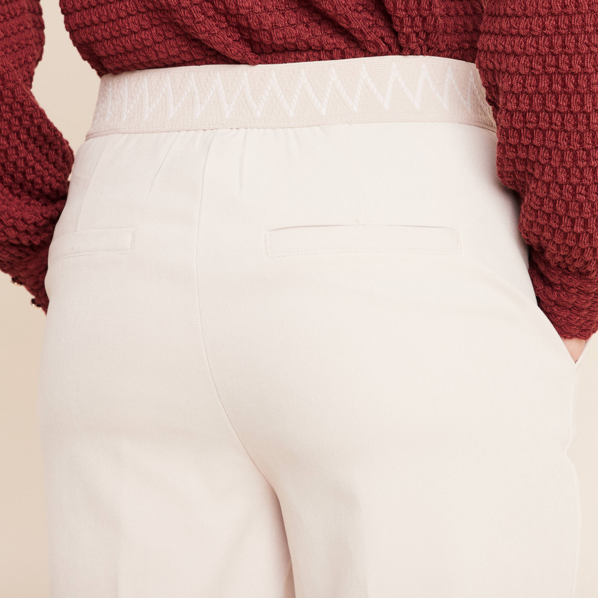 Pantalon taille haute en velours sable femme