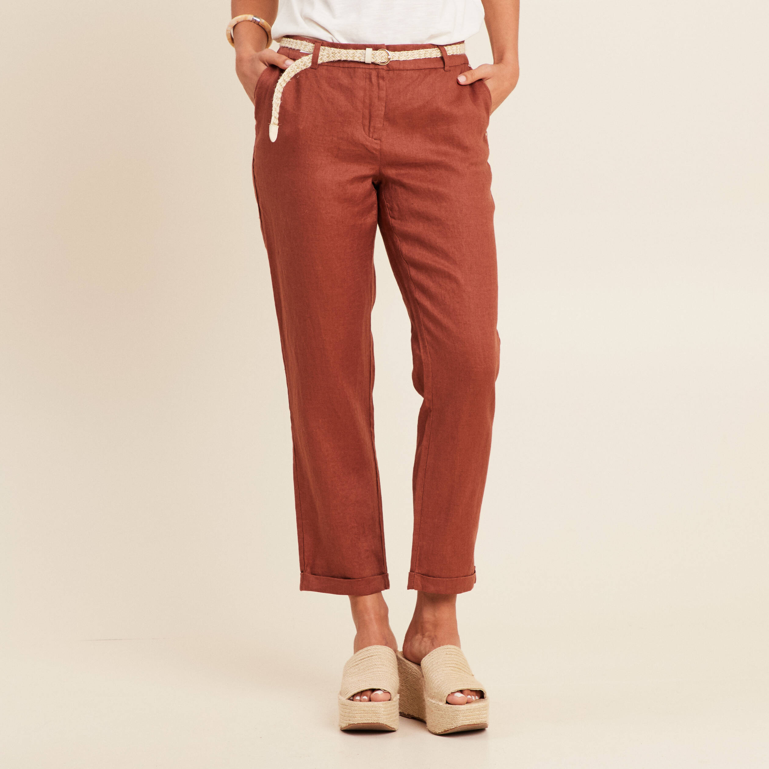 pantalon flou ceinture marron fonce femme Pantalon flou ceinturé marron foncé femme