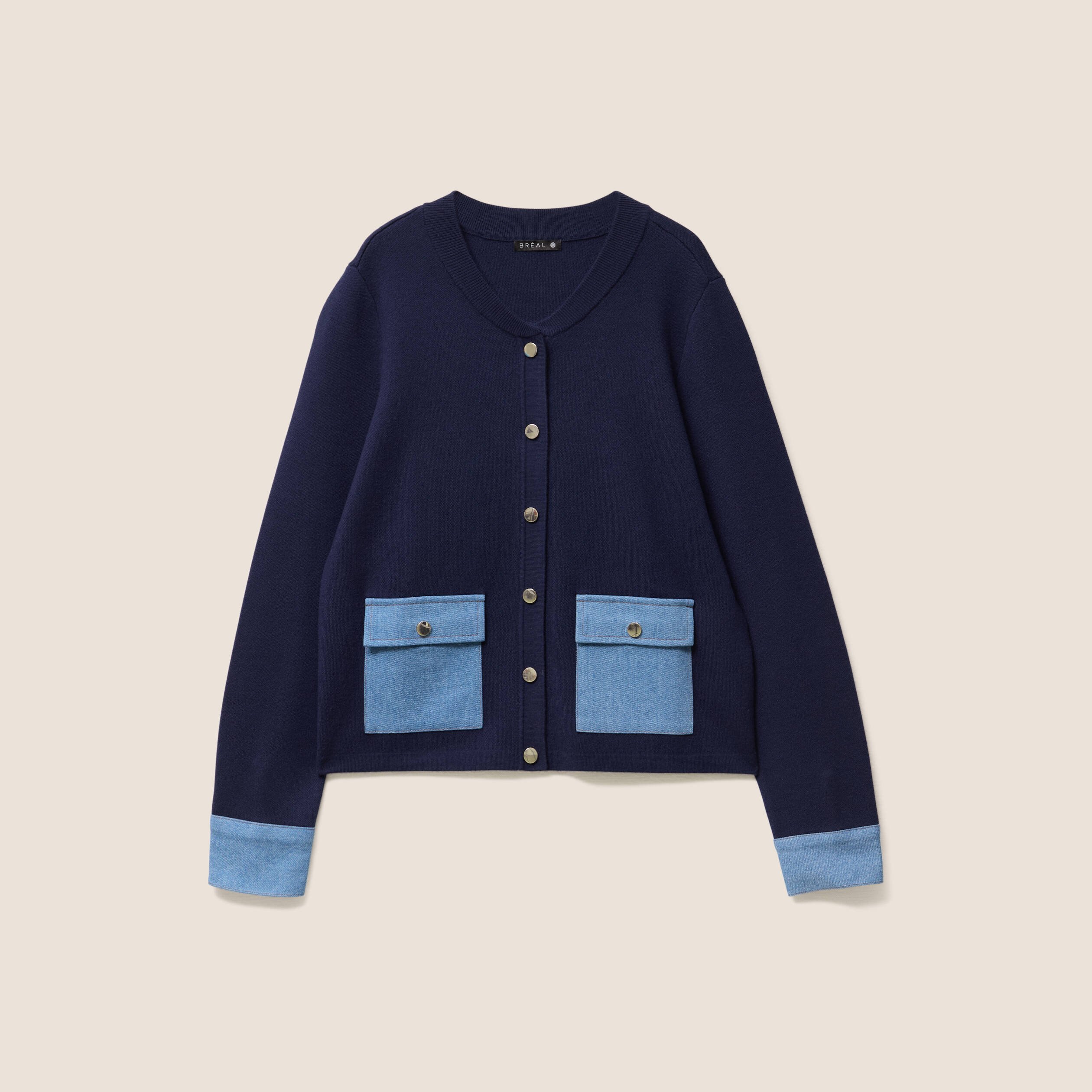 gilet droit court manches longues bleu marine femme gilet droit court manches longues bleu marine femme