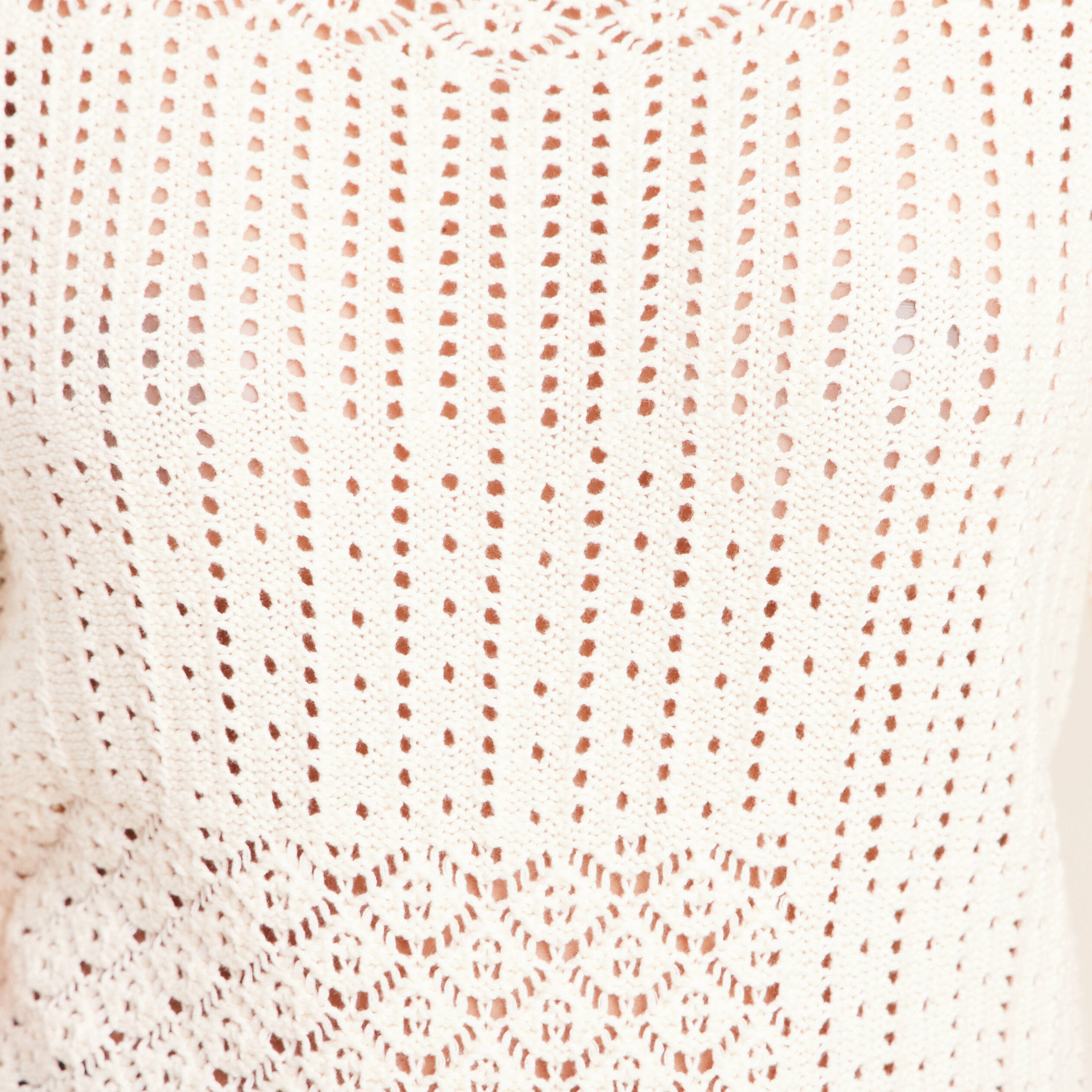 Pull ajour&eacute; col rond manches courtes ecru femme