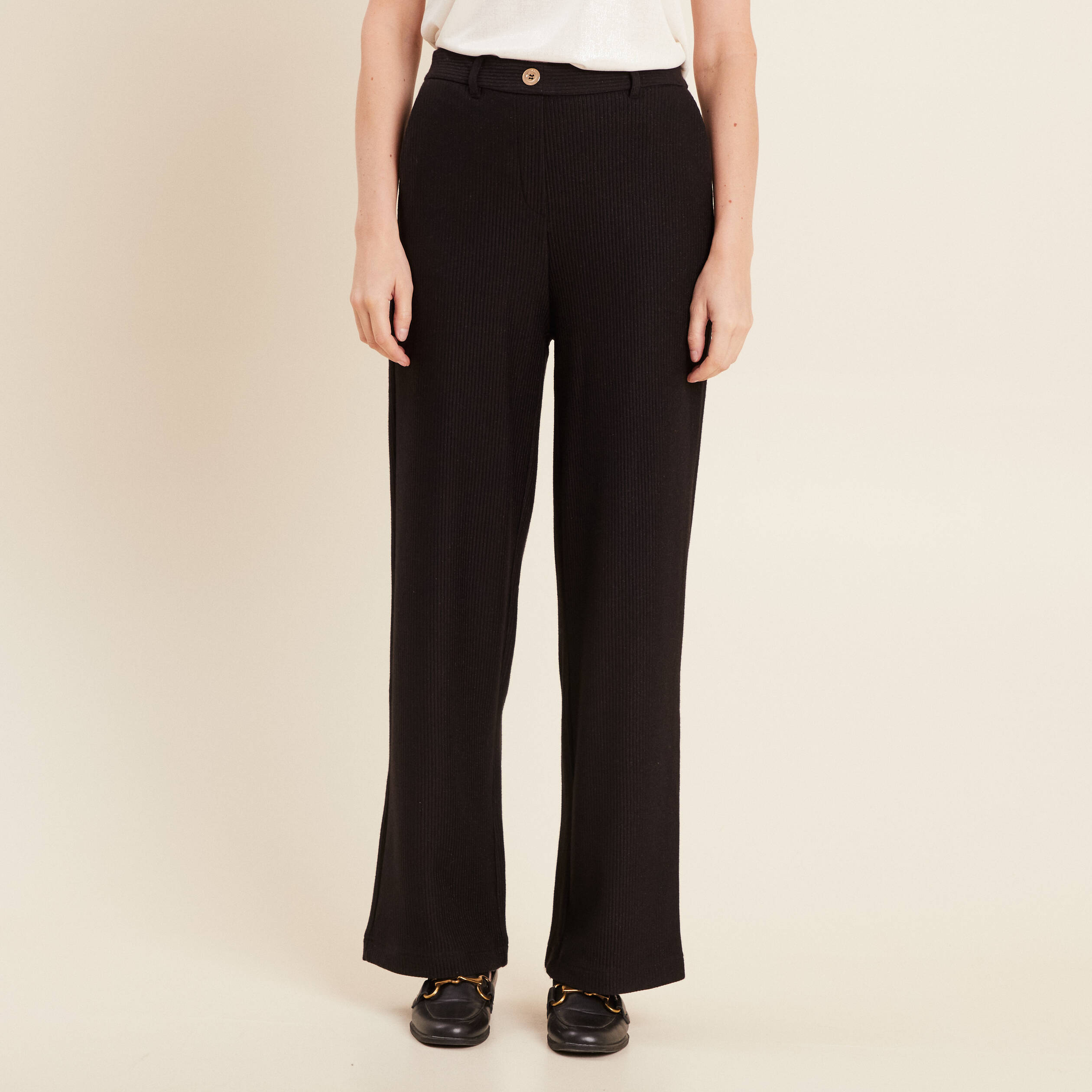 Pantalon tricot large noir femme