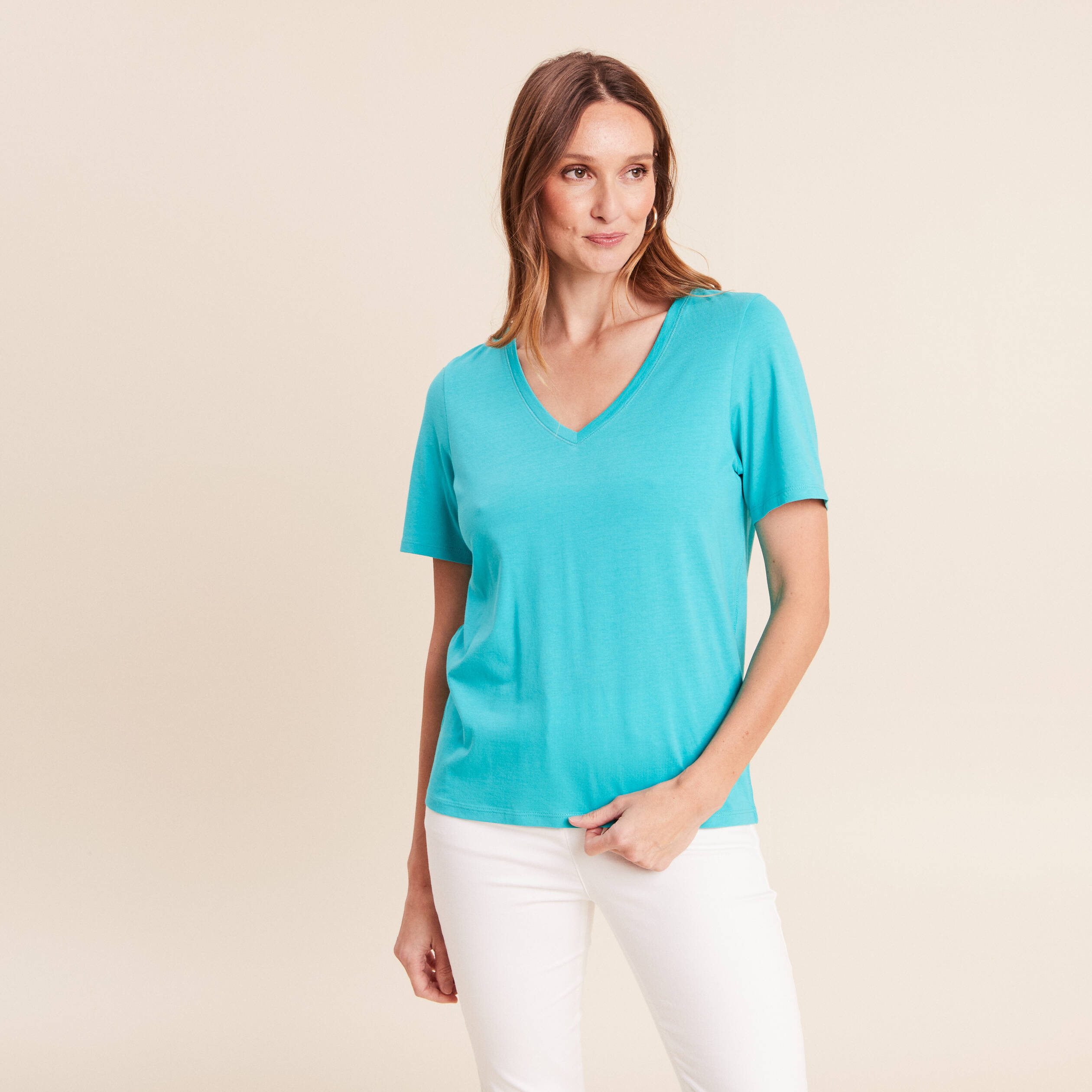 T-shirt manches courtes vert turquoise femme
