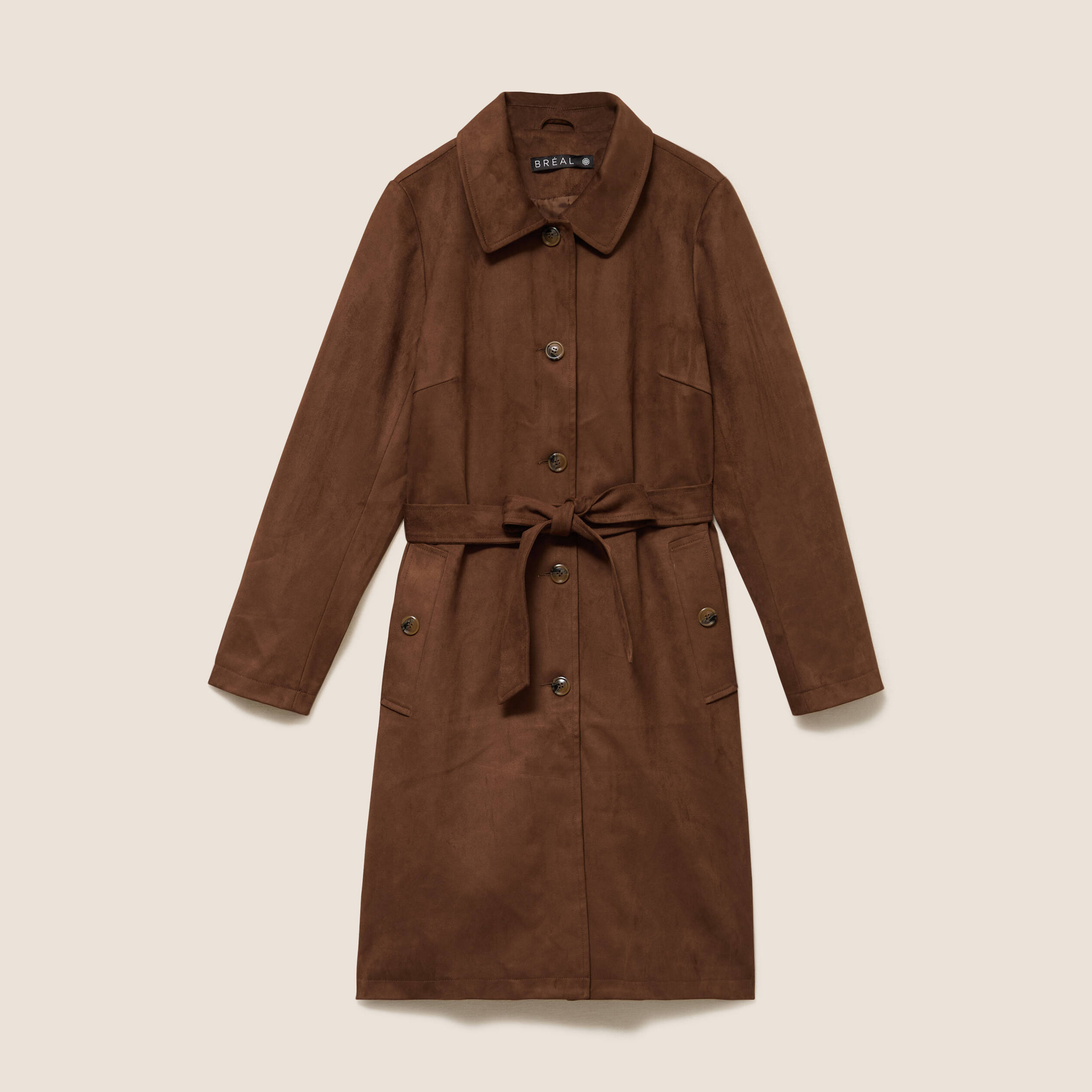 Trench cintr&eacute; long aspect daim marron femme