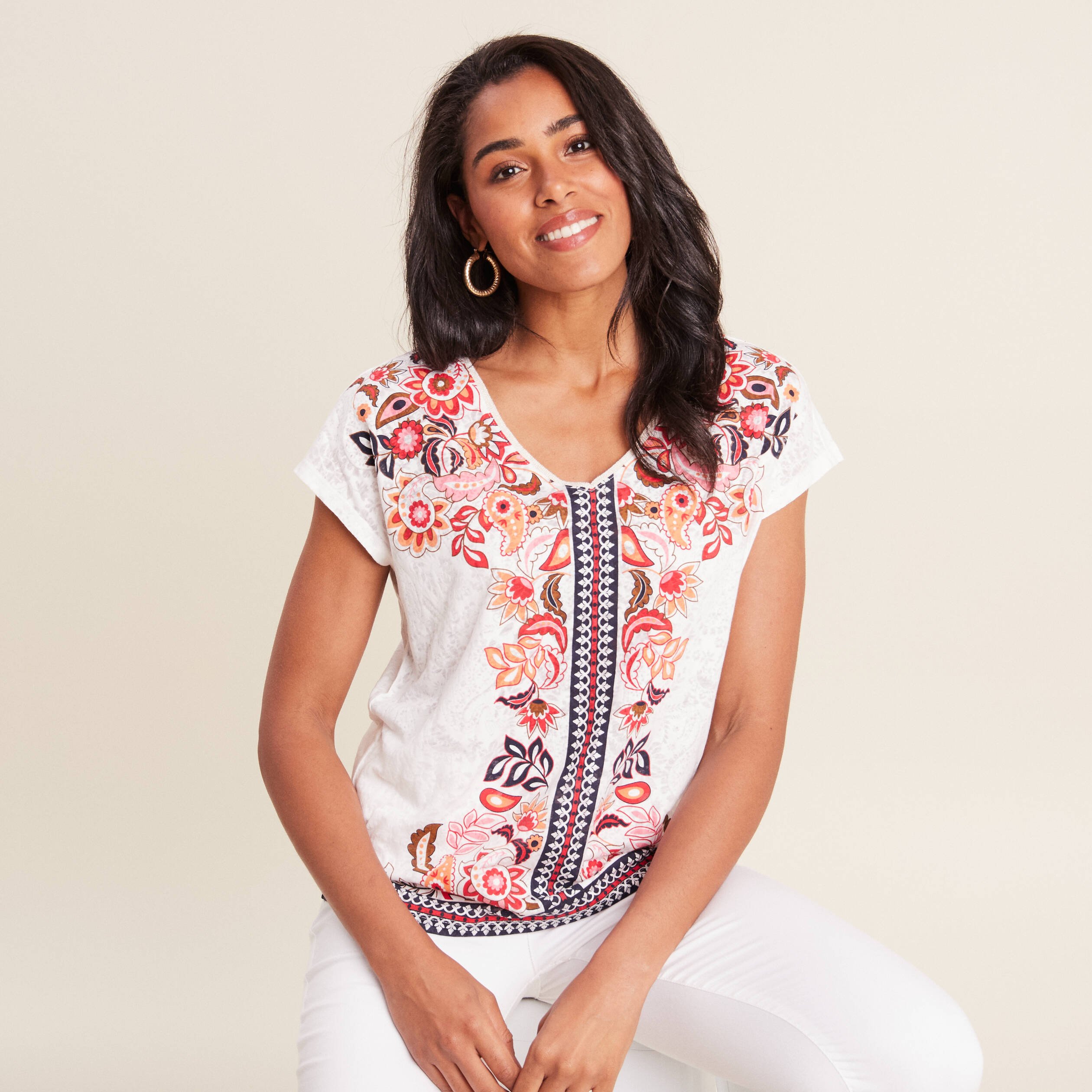 T-shirt manches courtes ecru femme