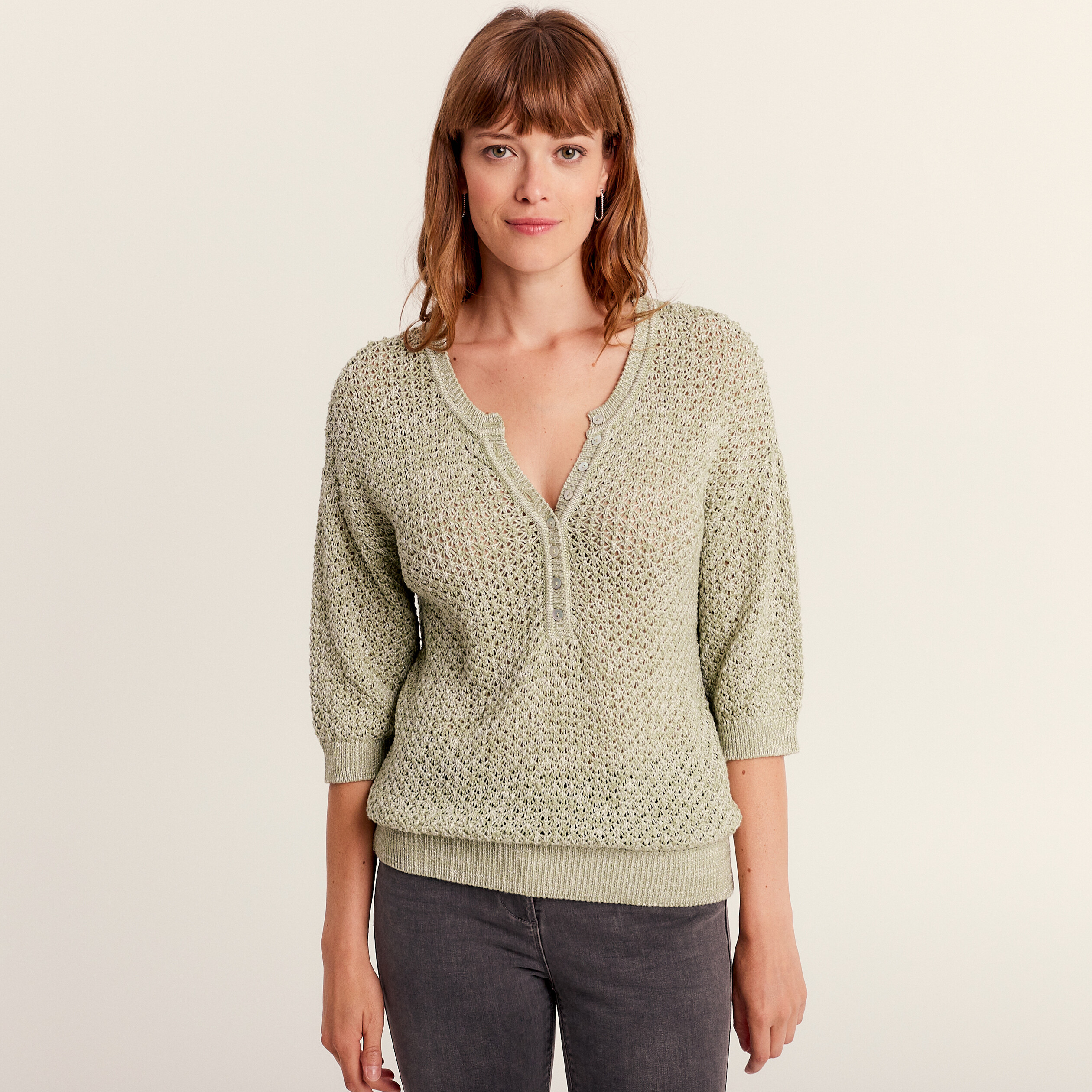 Pull manches 3 4 vert olive femme Br al