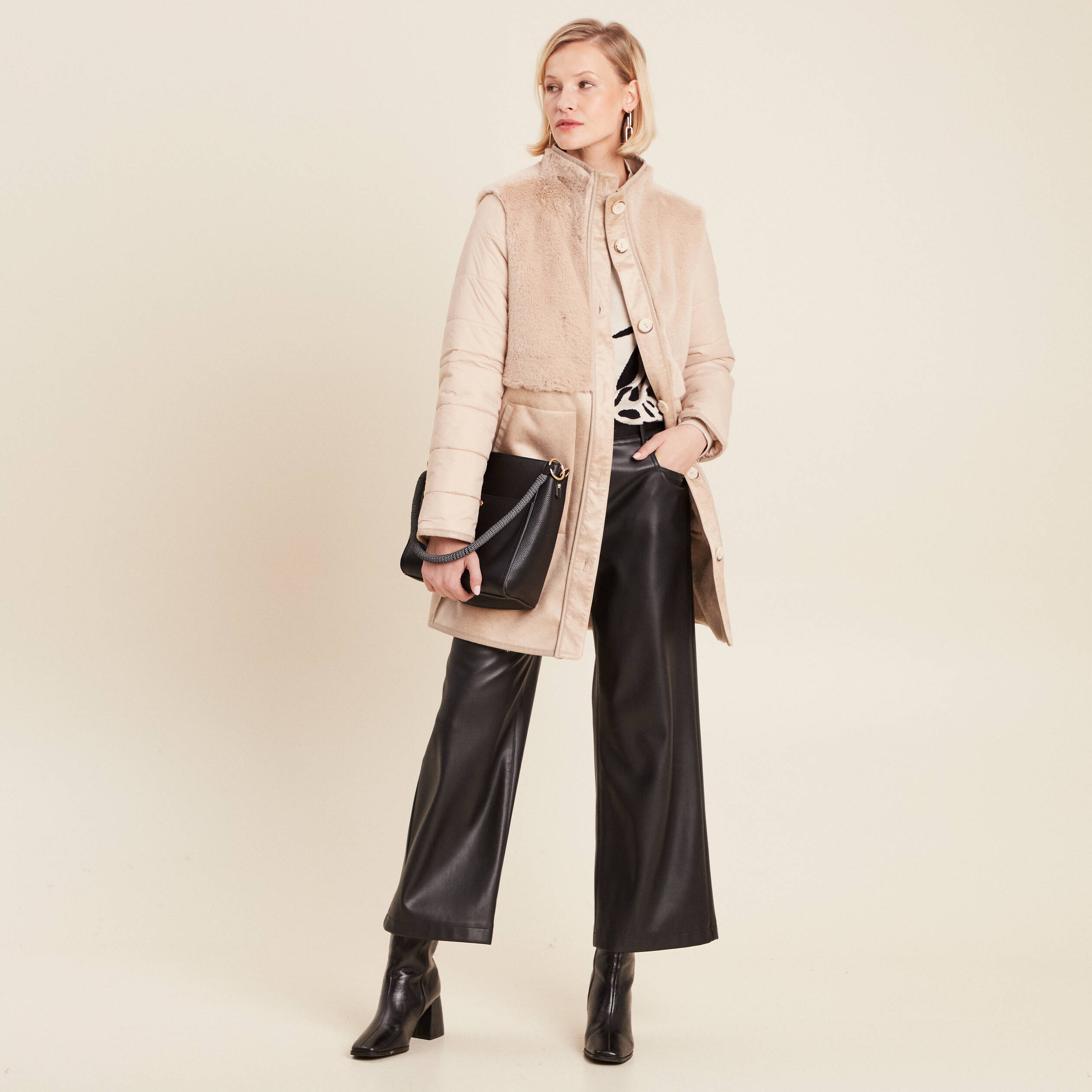 Manteau long su&eacute;dine sable femme