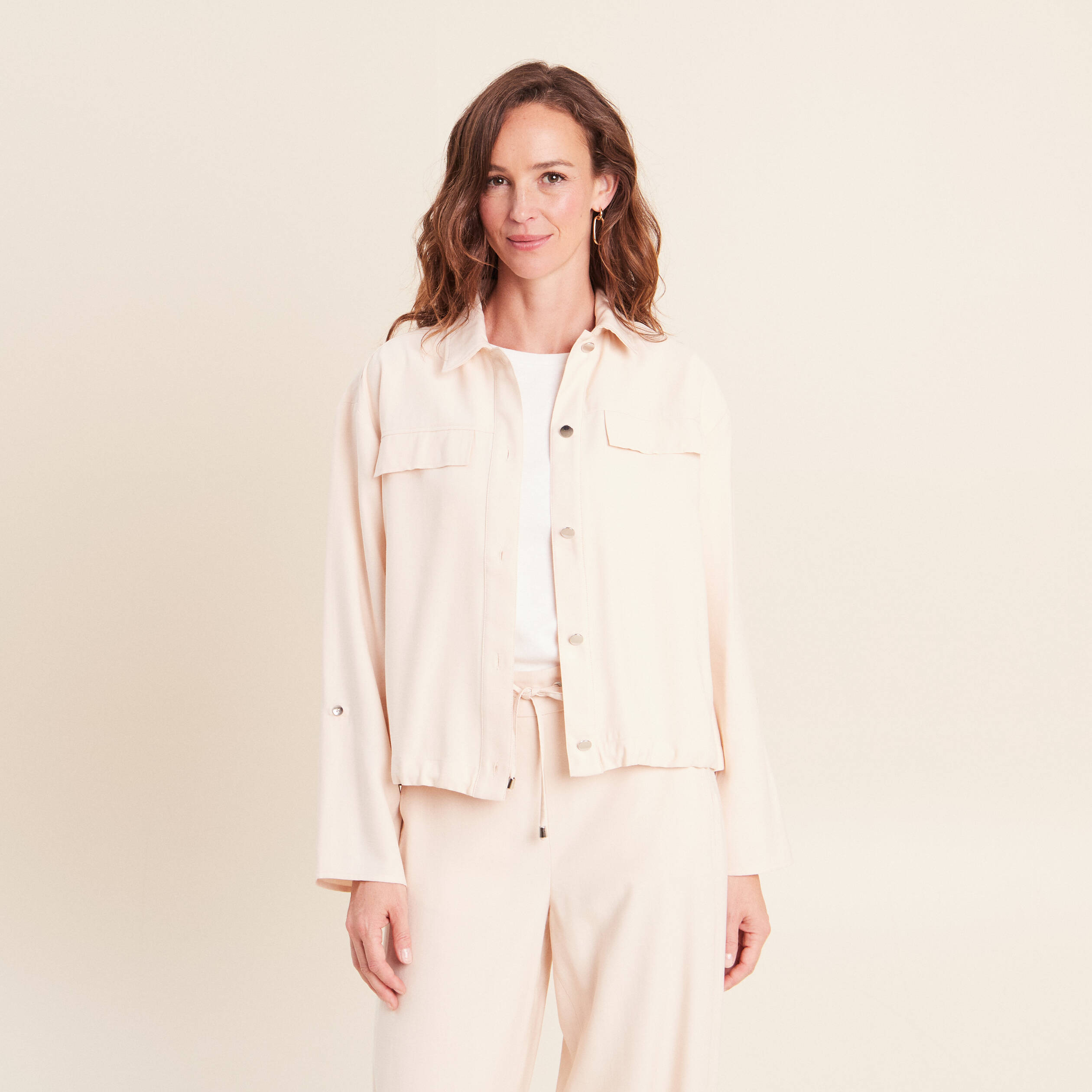 Chemise col chemise manches longues creme femme
